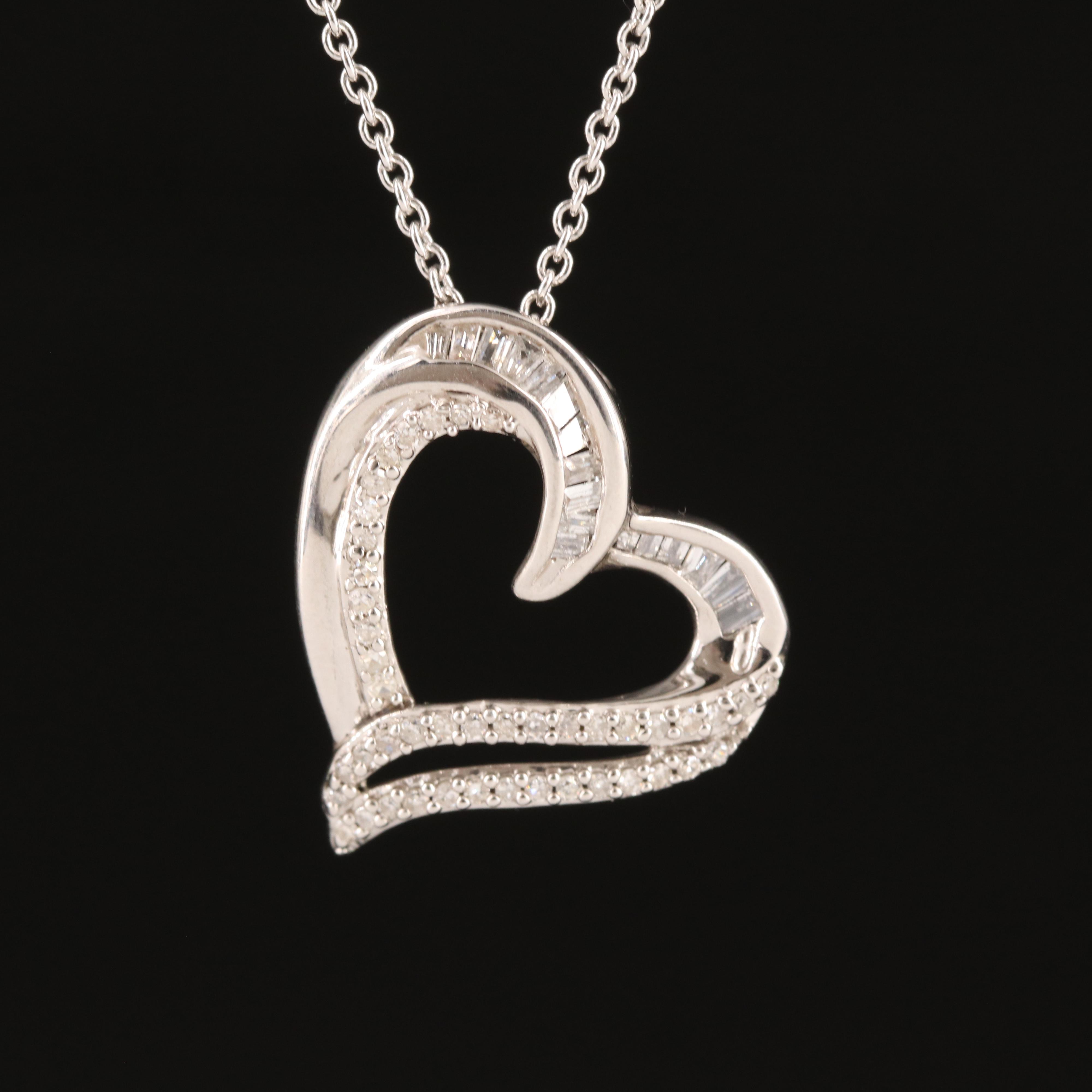 Sterling Diamond Heart Pendant Necklace