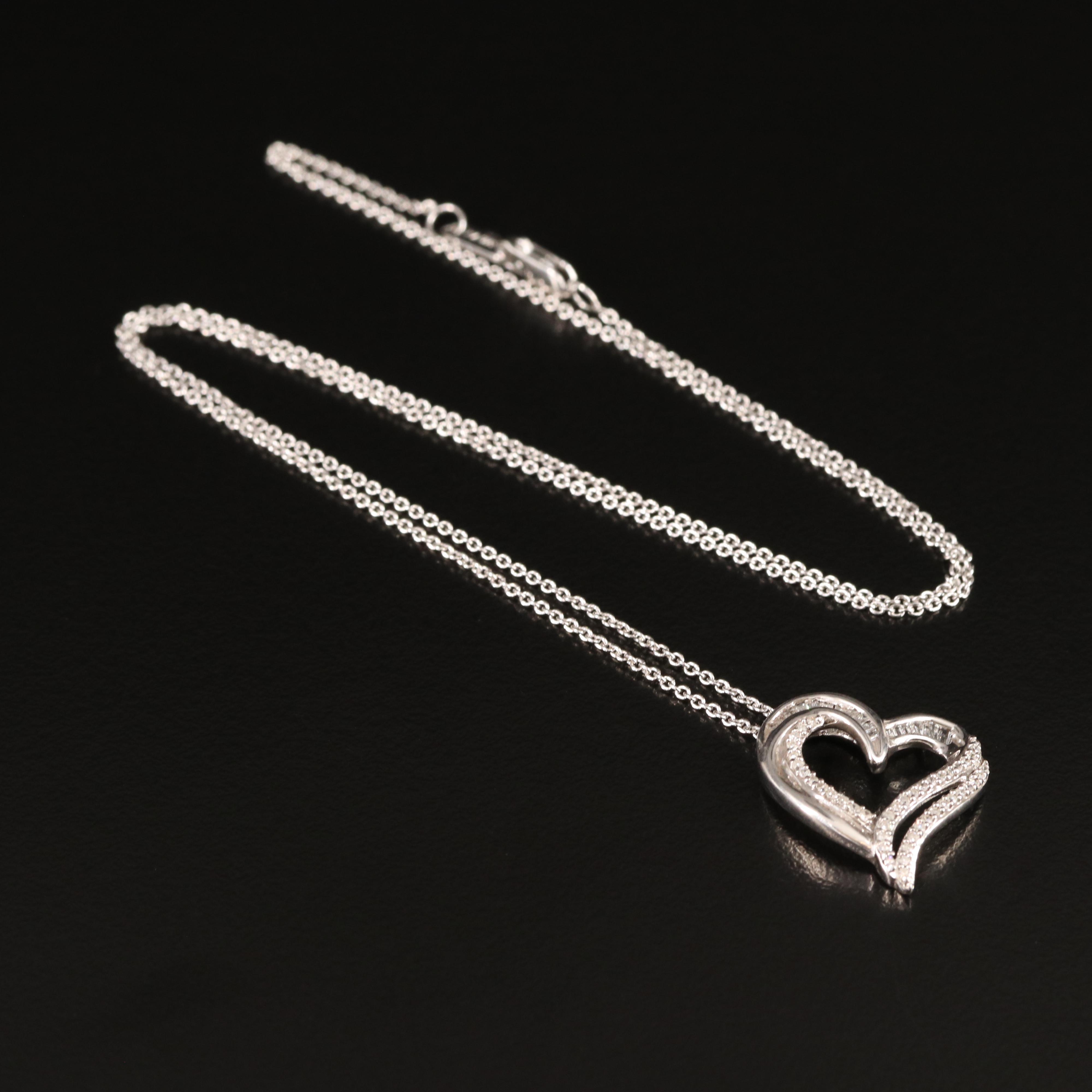 Sterling Diamond Heart Pendant Necklace