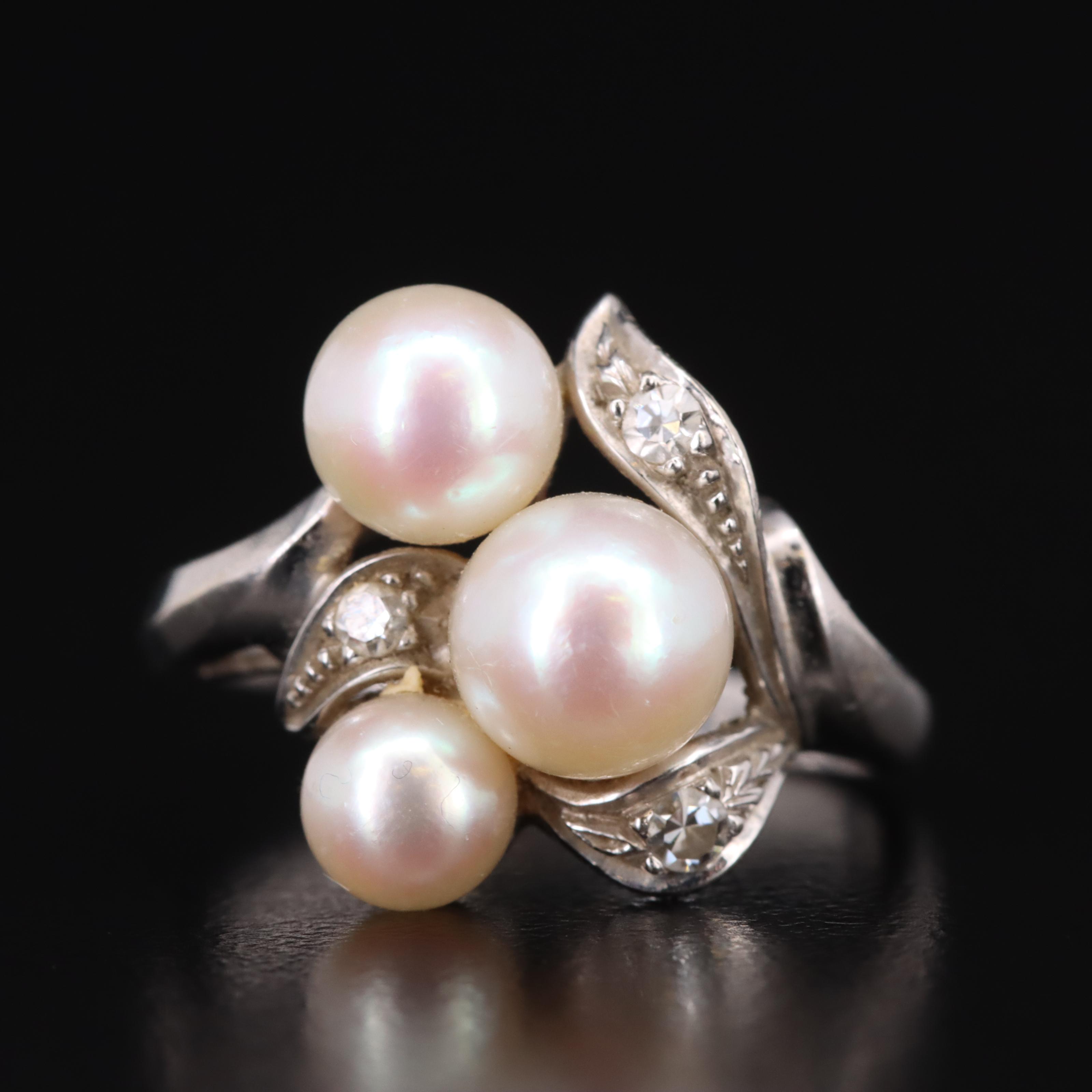 14K Pearl and Diamond Cluster Ring