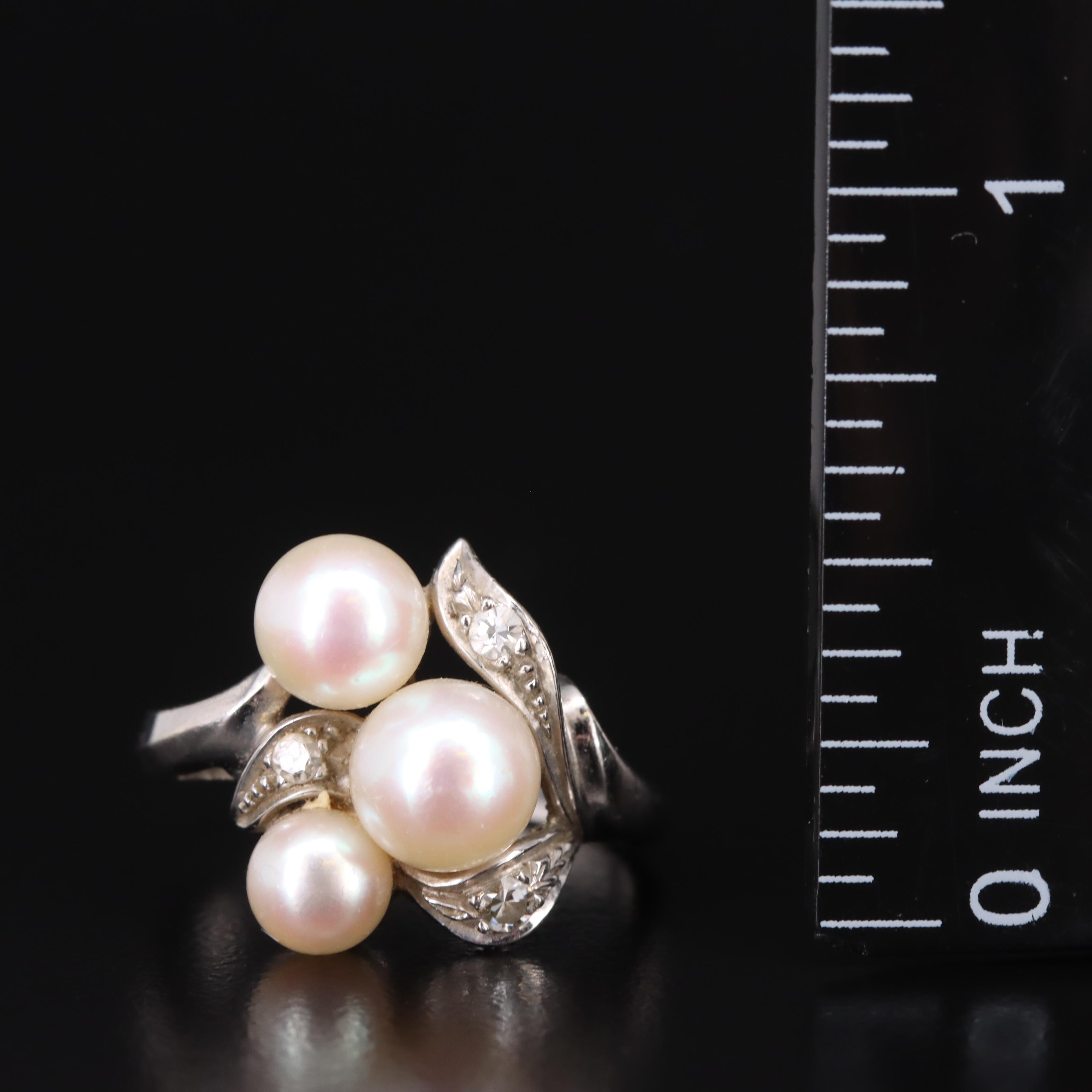 14K Pearl and Diamond Cluster Ring
