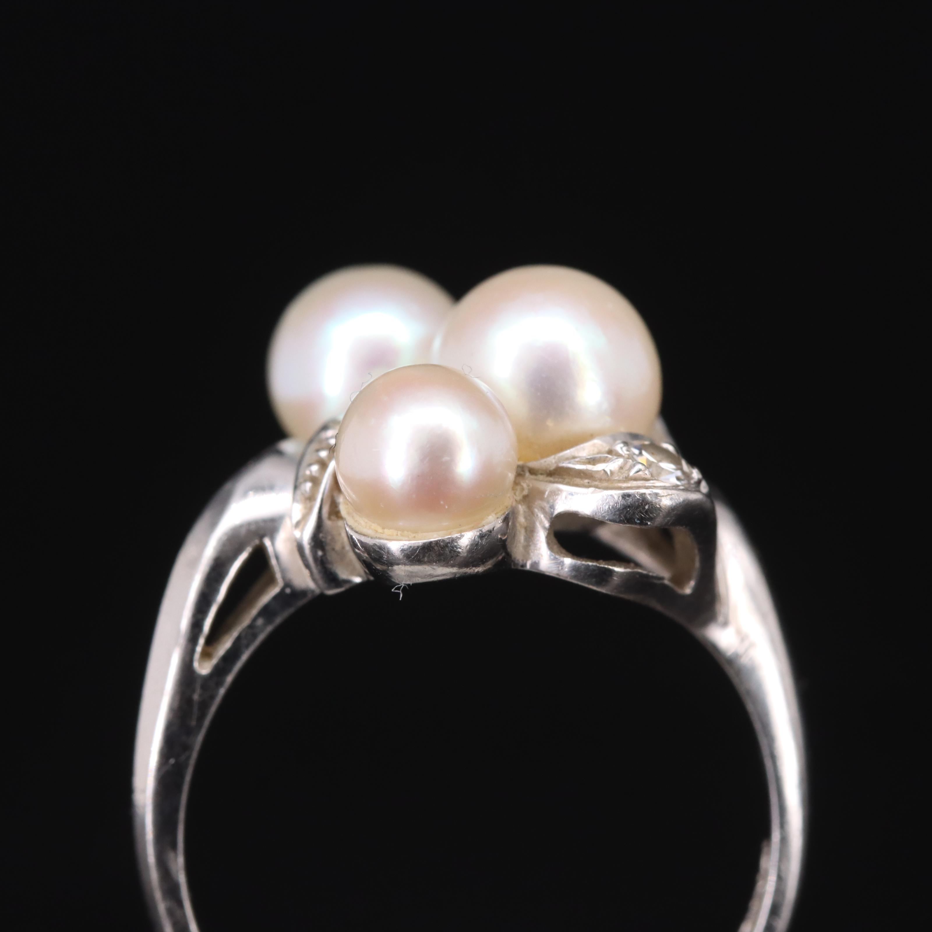 14K Pearl and Diamond Cluster Ring