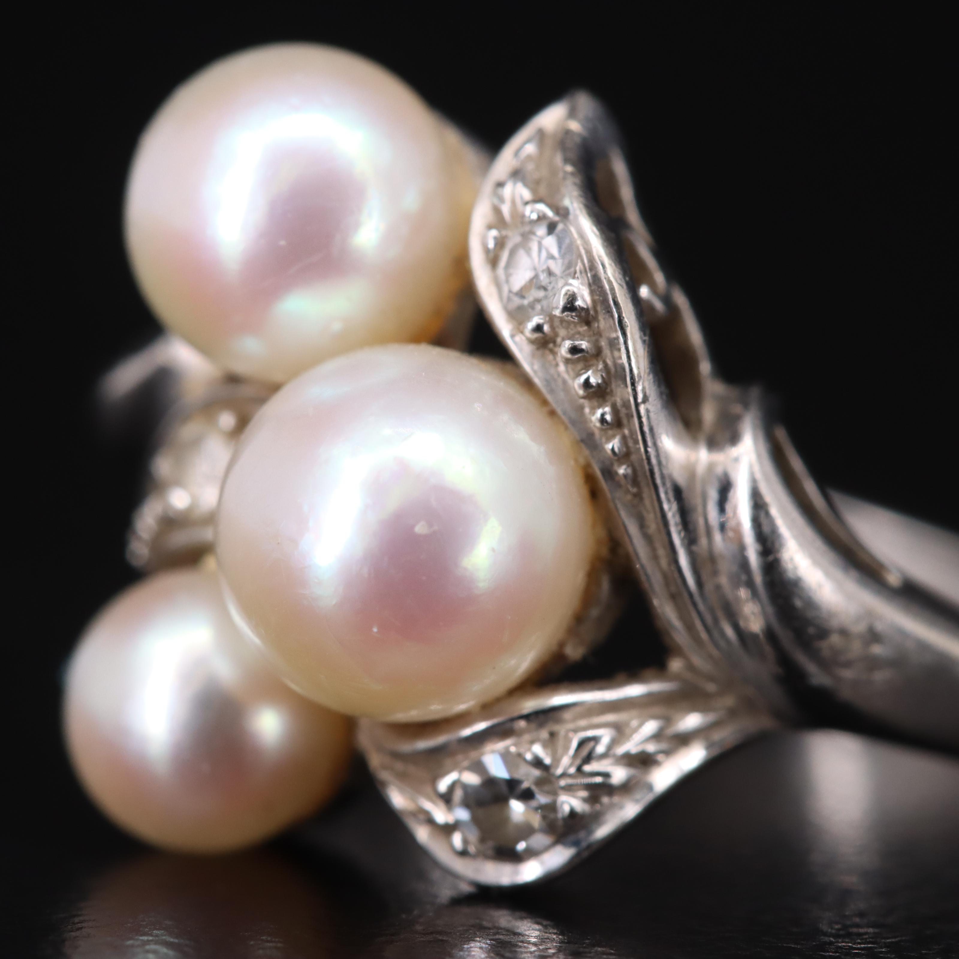 14K Pearl and Diamond Cluster Ring