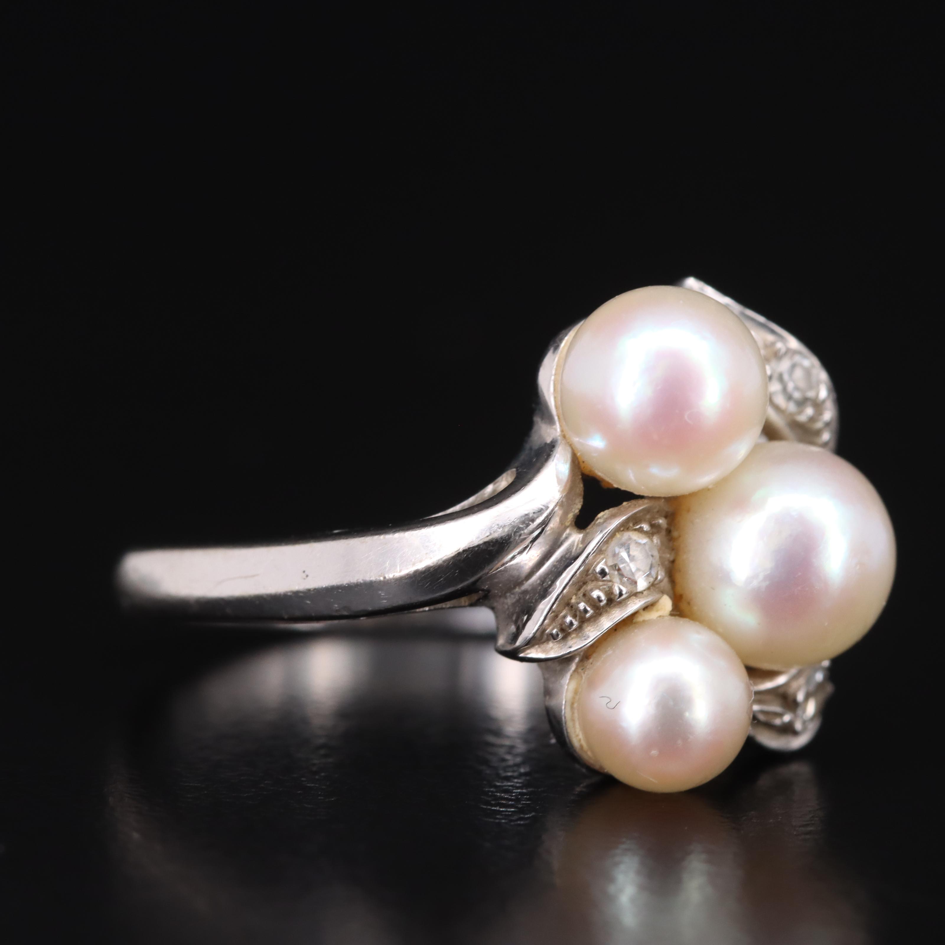 14K Pearl and Diamond Cluster Ring