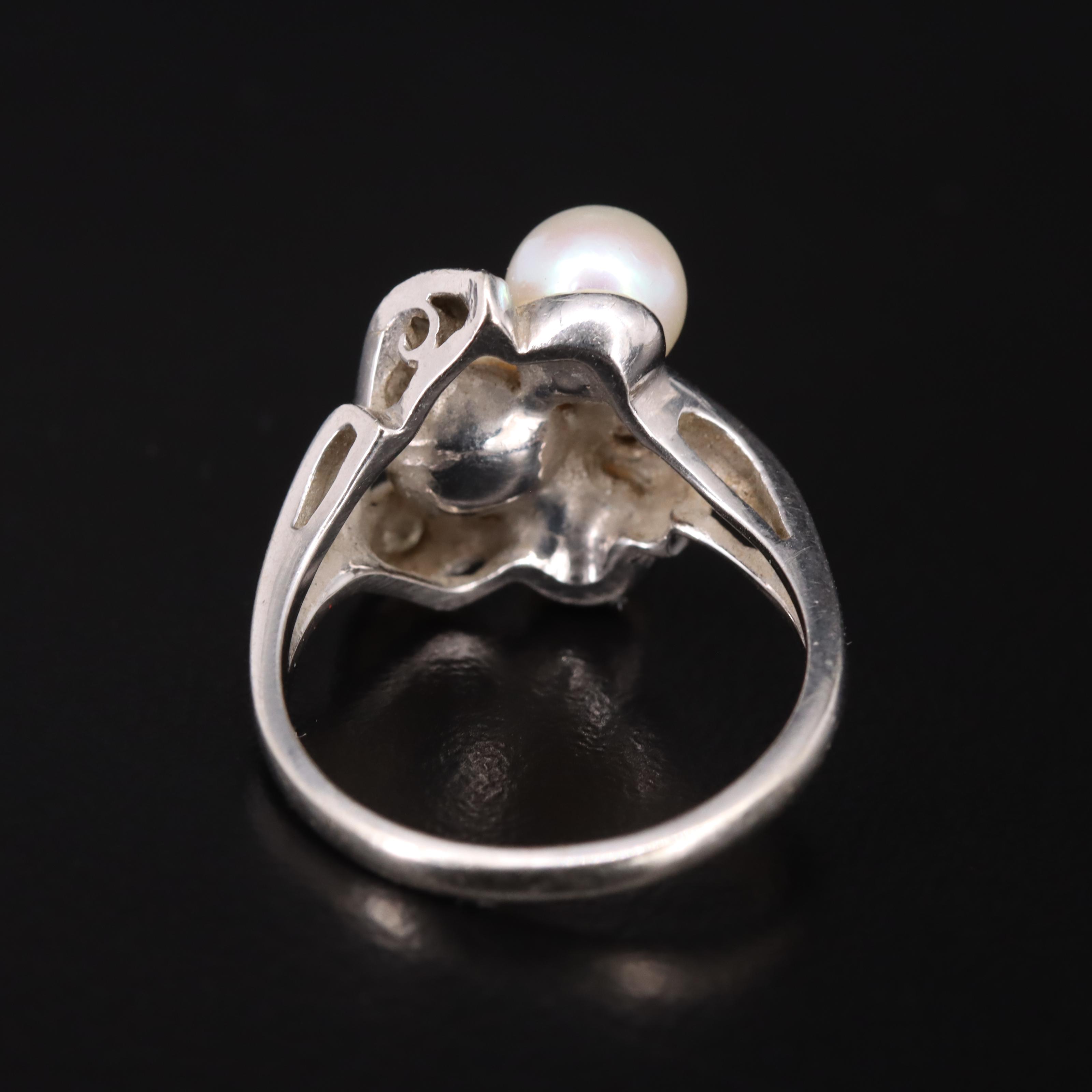 14K Pearl and Diamond Cluster Ring