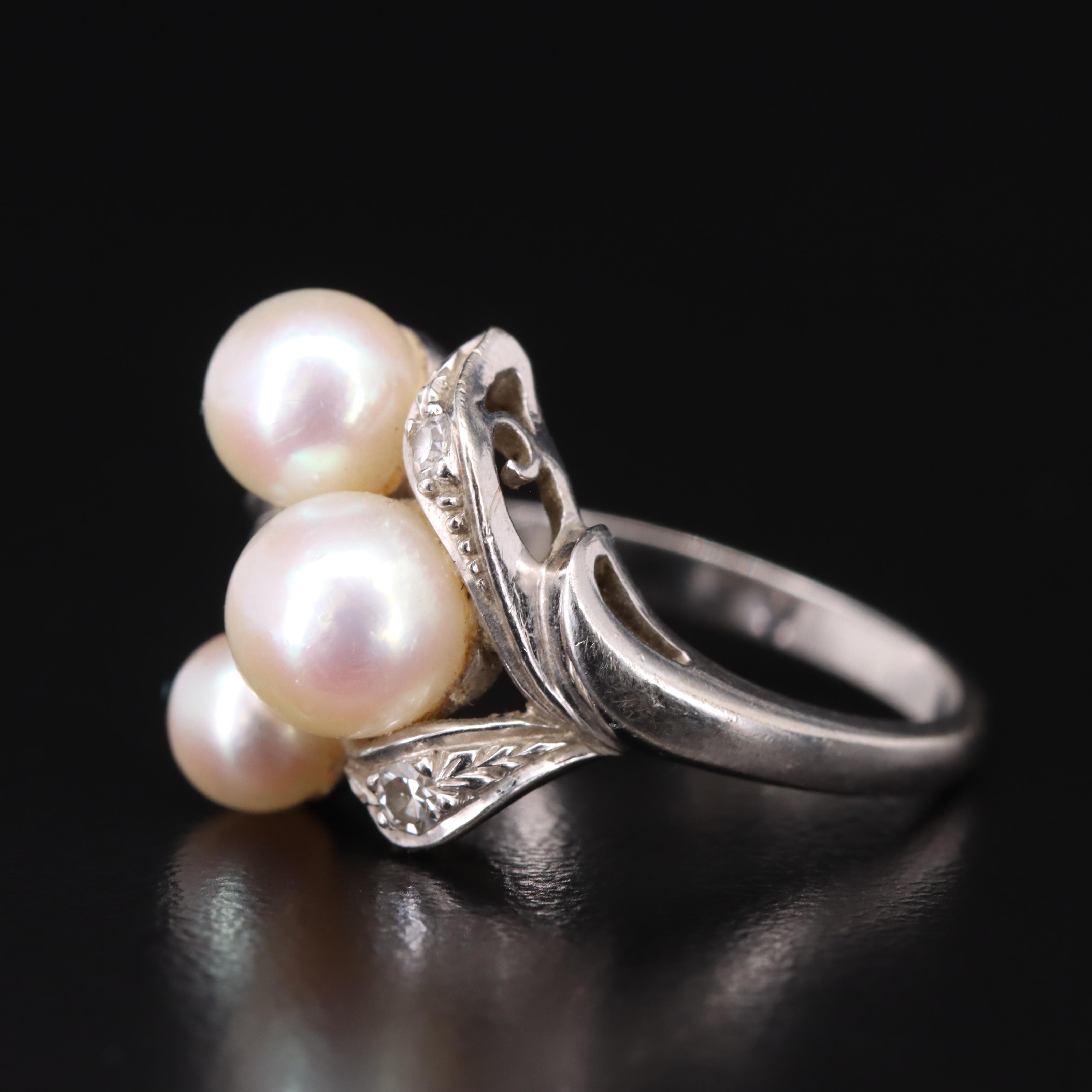 14K Pearl and Diamond Cluster Ring