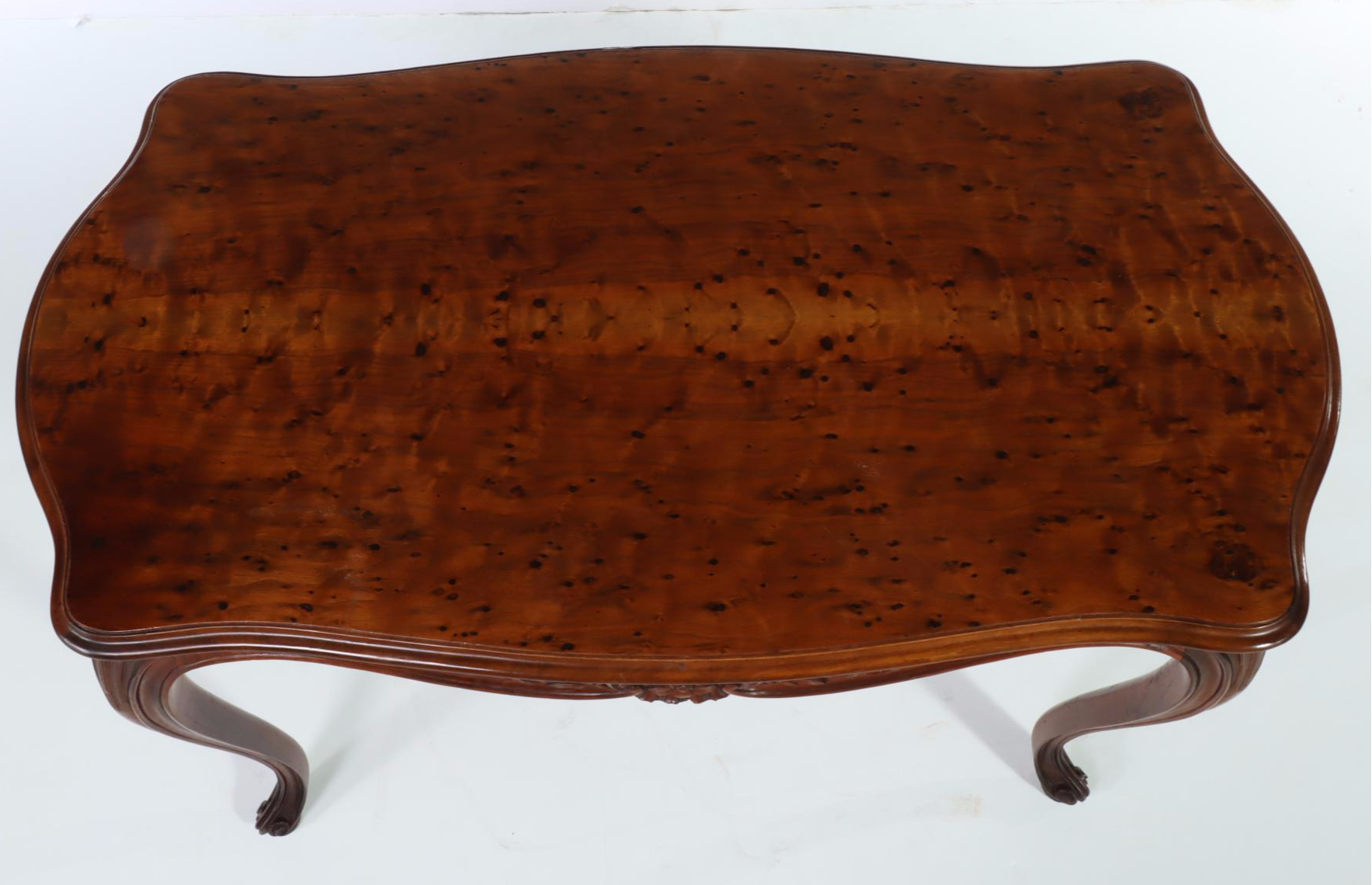 Louis XV Style Carved Walnut and Burl Walnut Top Coffee Table