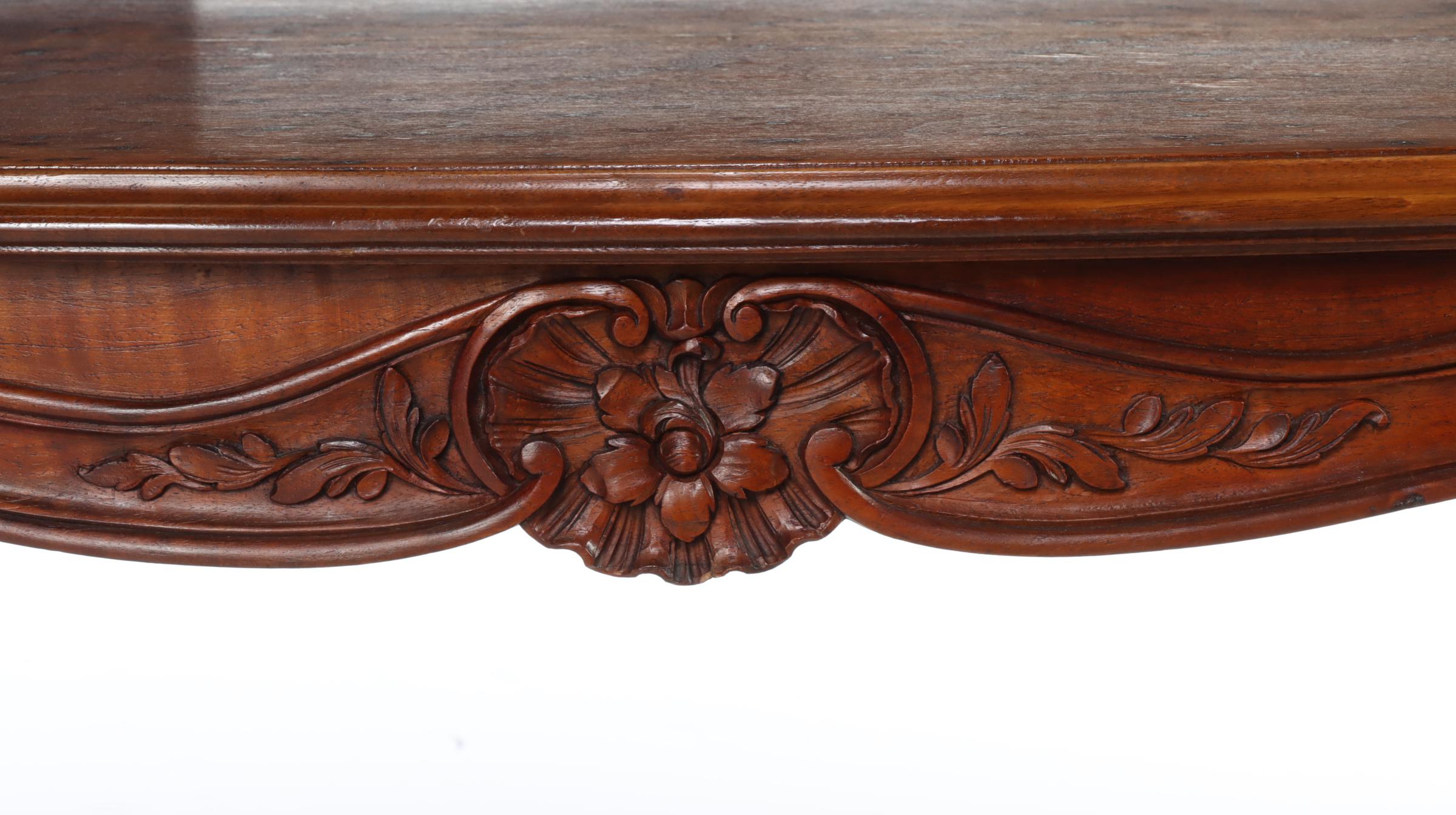 Louis XV Style Carved Walnut and Burl Walnut Top Coffee Table