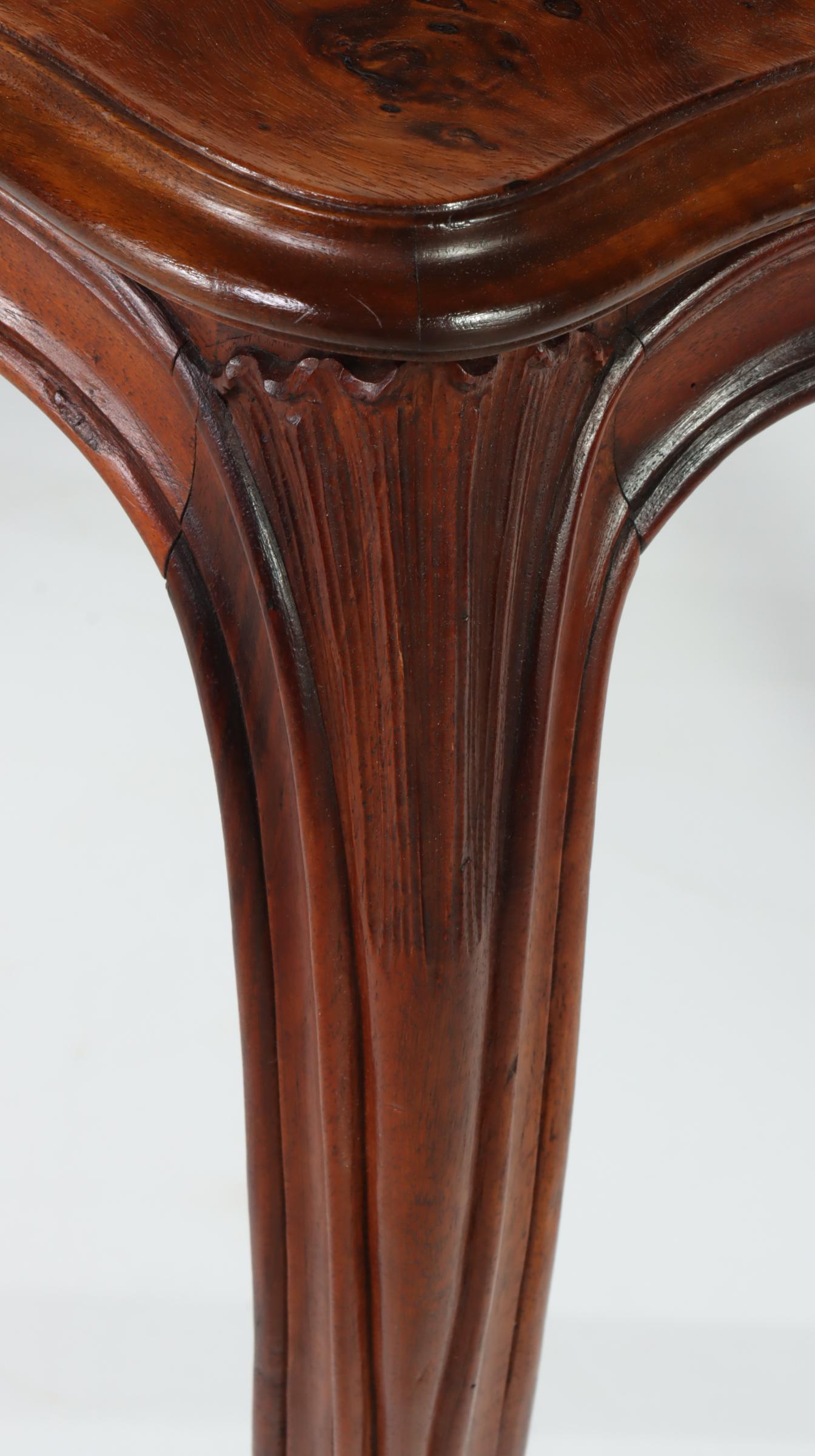 Louis XV Style Carved Walnut and Burl Walnut Top Coffee Table