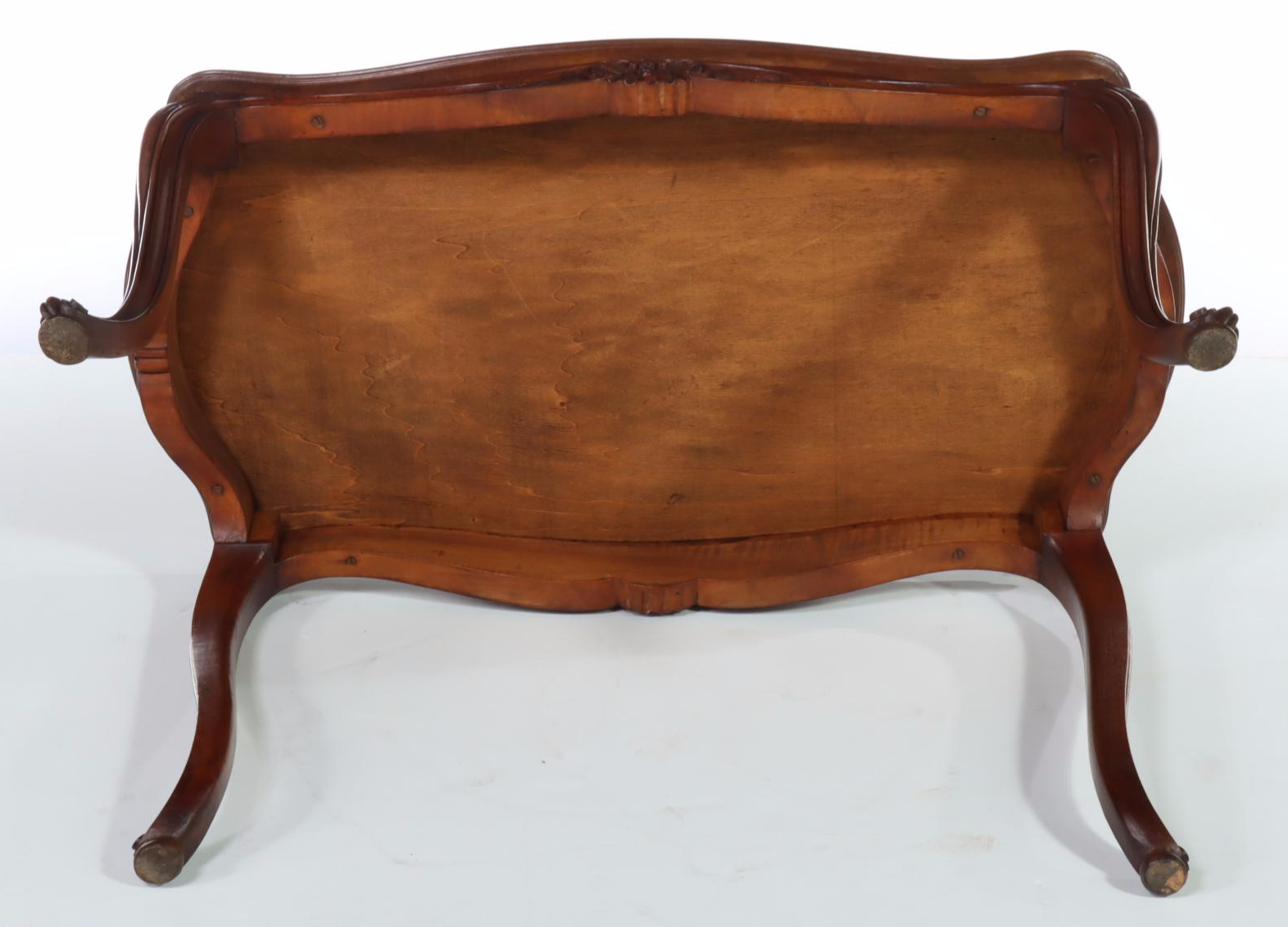Louis XV Style Carved Walnut and Burl Walnut Top Coffee Table
