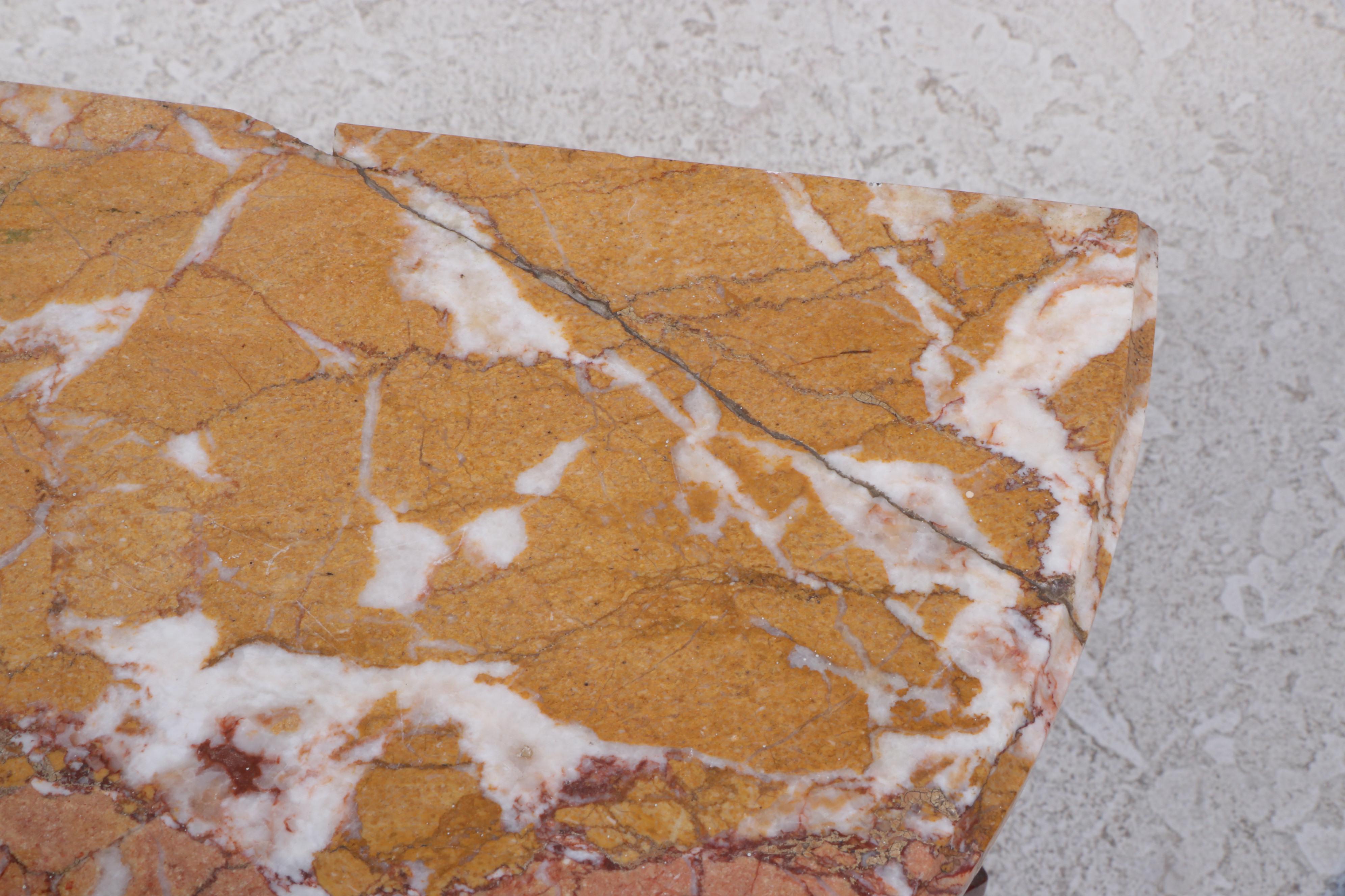 Colby's Louis XV Style Marquetry and Marble Top Demilune Commode