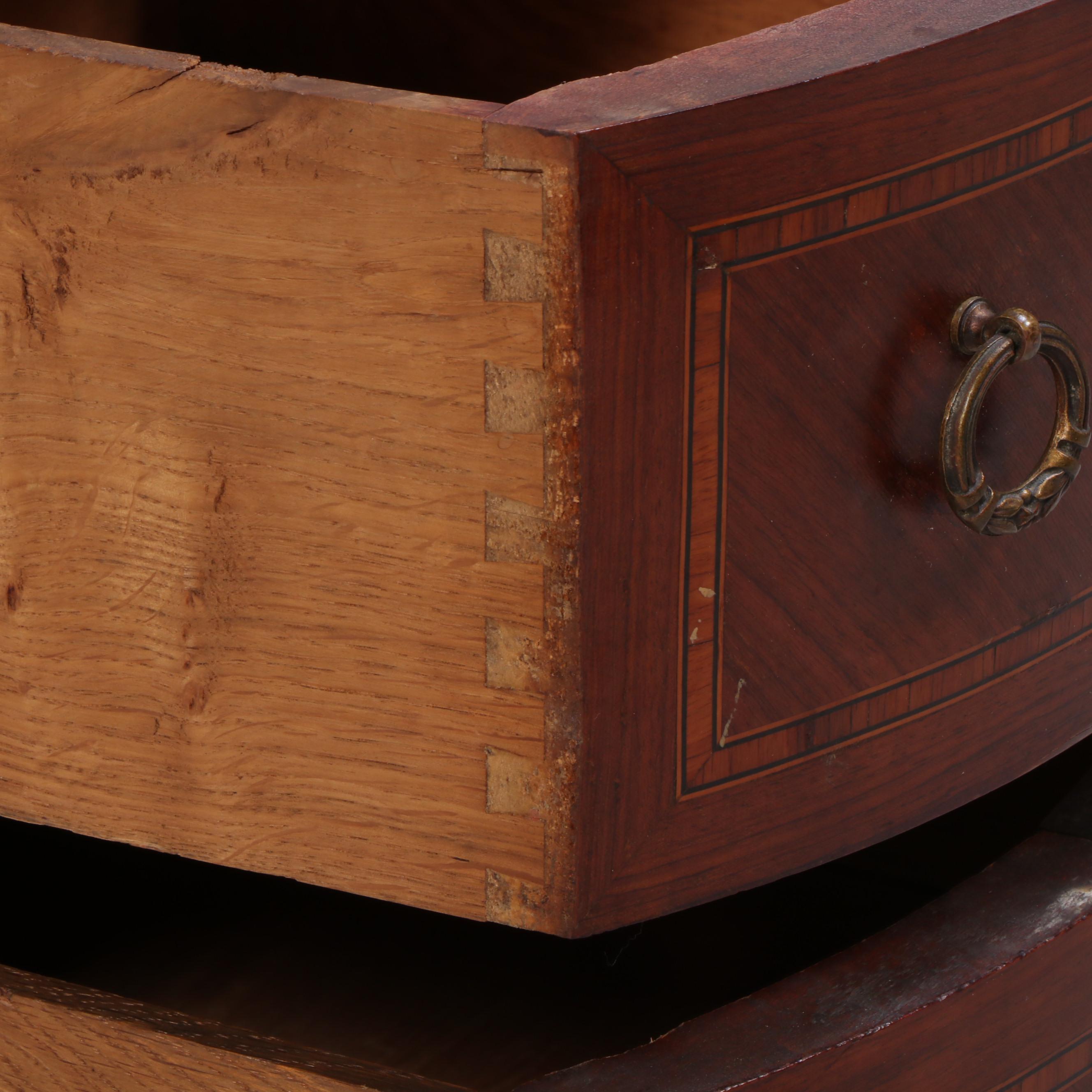 Colby's Louis XV Style Marquetry and Marble Top Demilune Commode