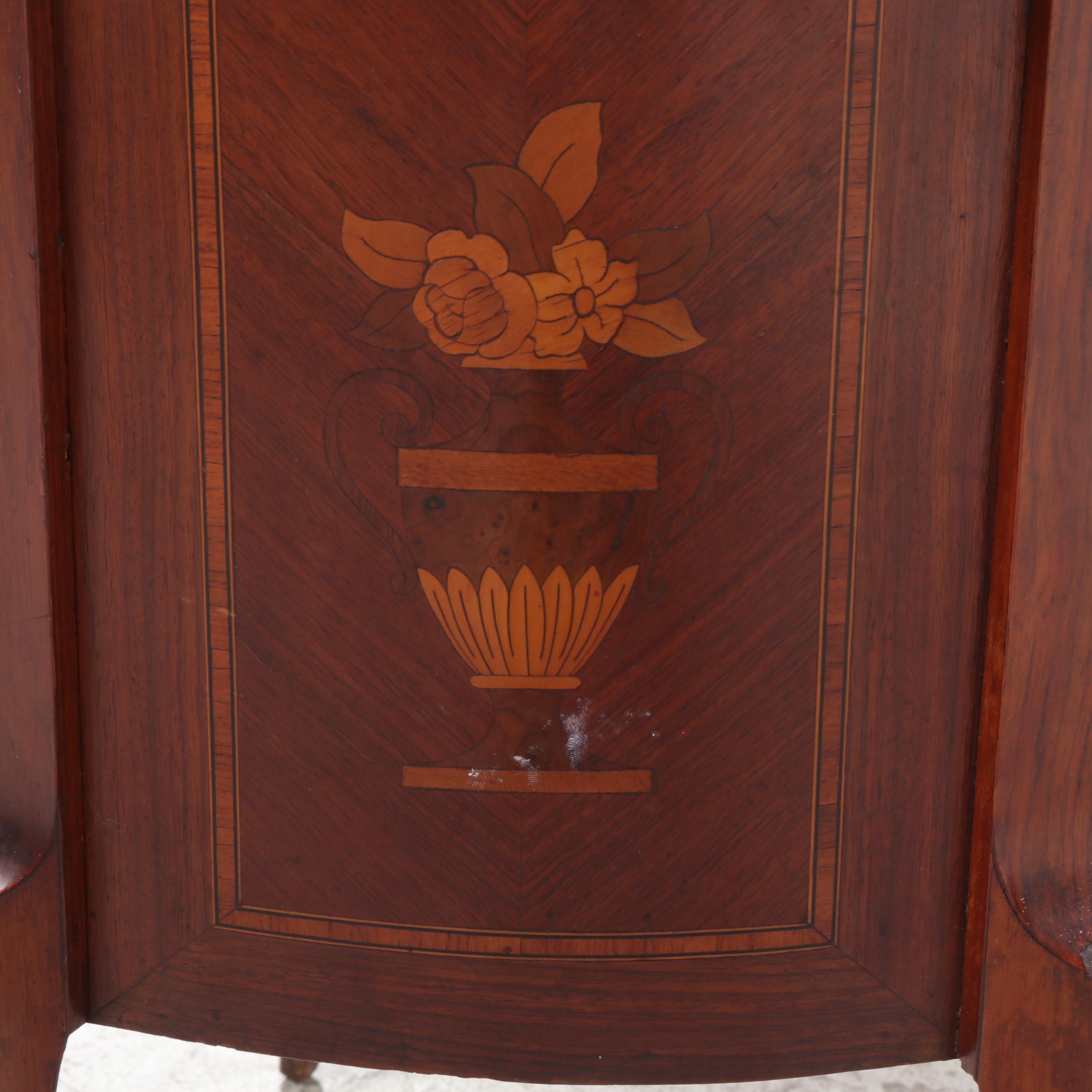 Colby's Louis XV Style Marquetry and Marble Top Demilune Commode