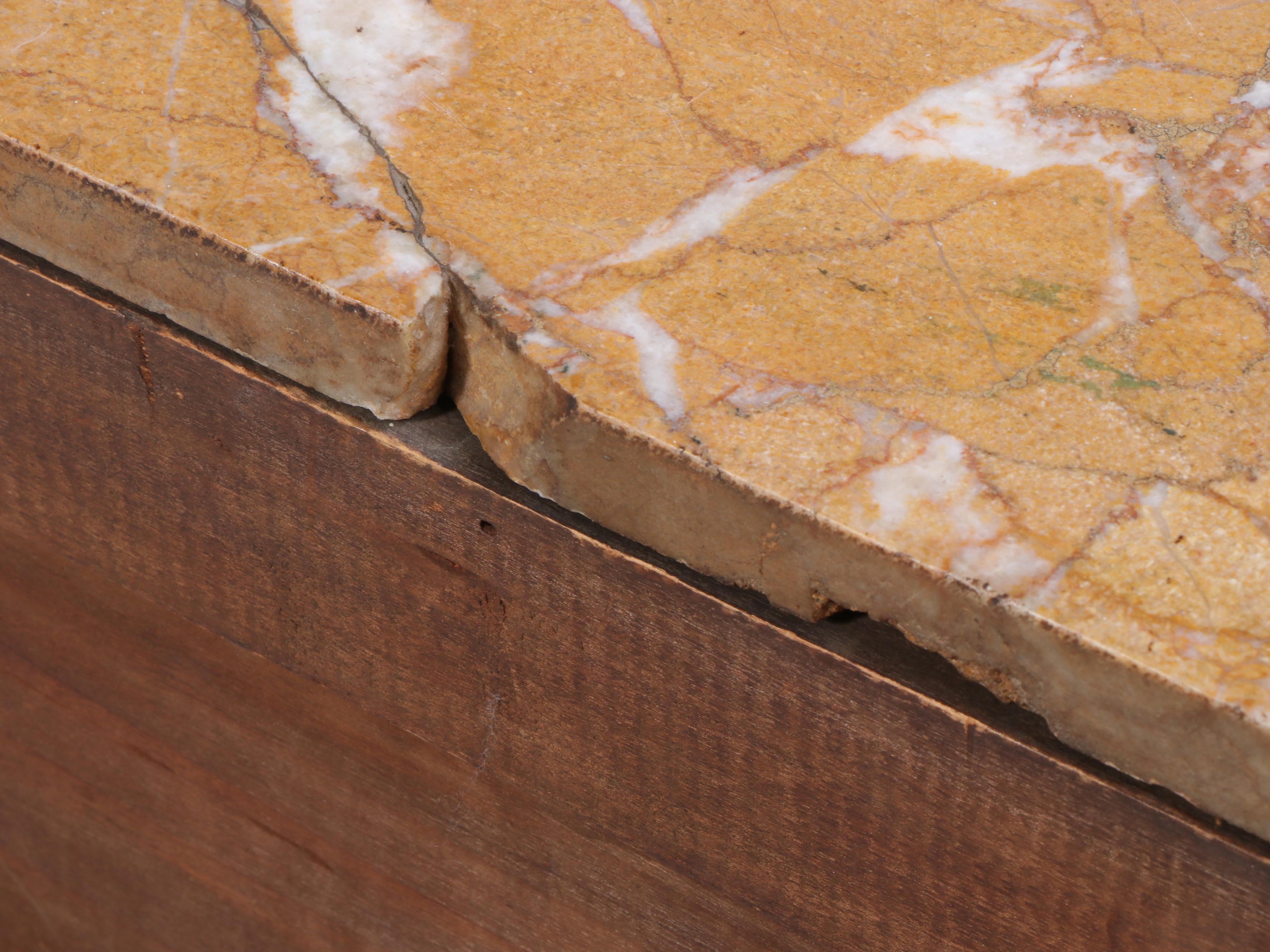 Colby's Louis XV Style Marquetry and Marble Top Demilune Commode