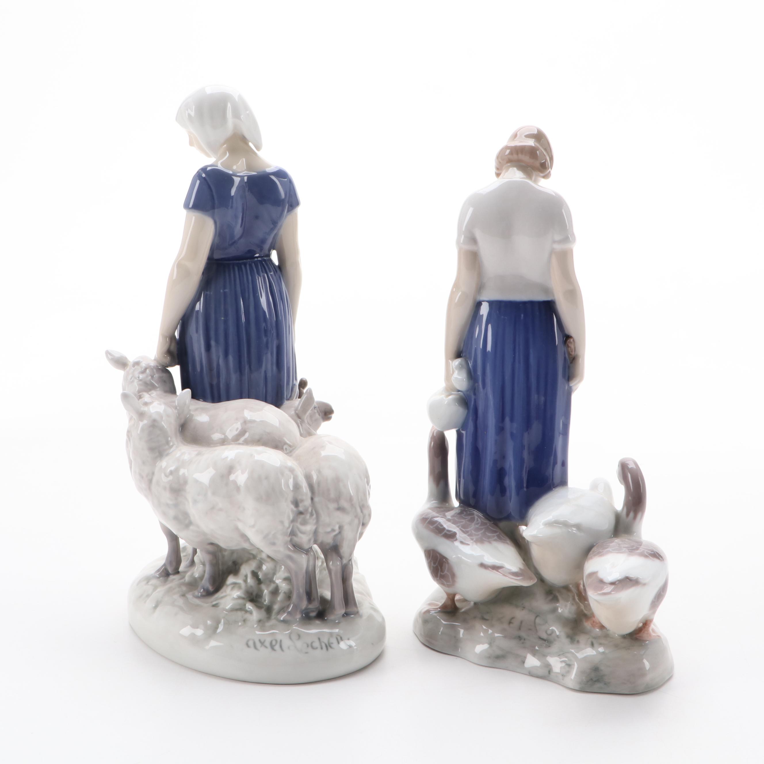 Bing & Grøndahl "Shepherdess" and "Goose Girl" Porcelain Figurines