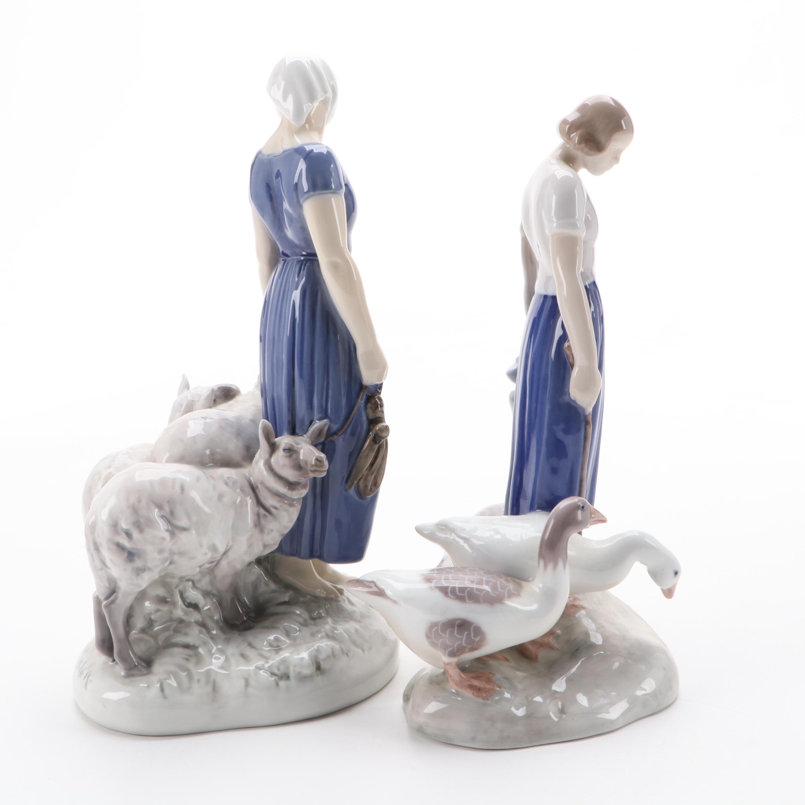 Bing & Grøndahl "Shepherdess" and "Goose Girl" Porcelain Figurines