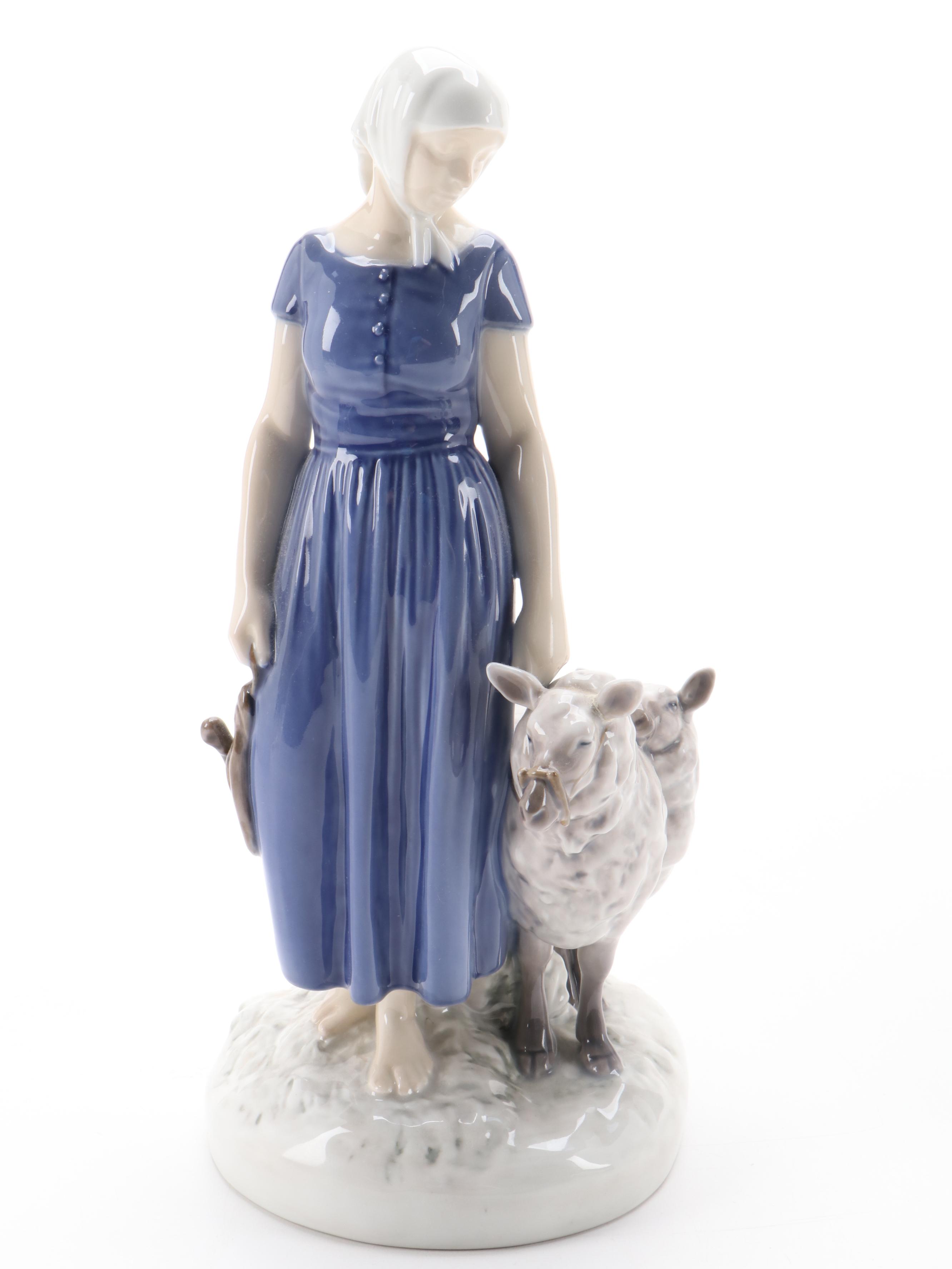 Bing & Grøndahl "Shepherdess" and "Goose Girl" Porcelain Figurines
