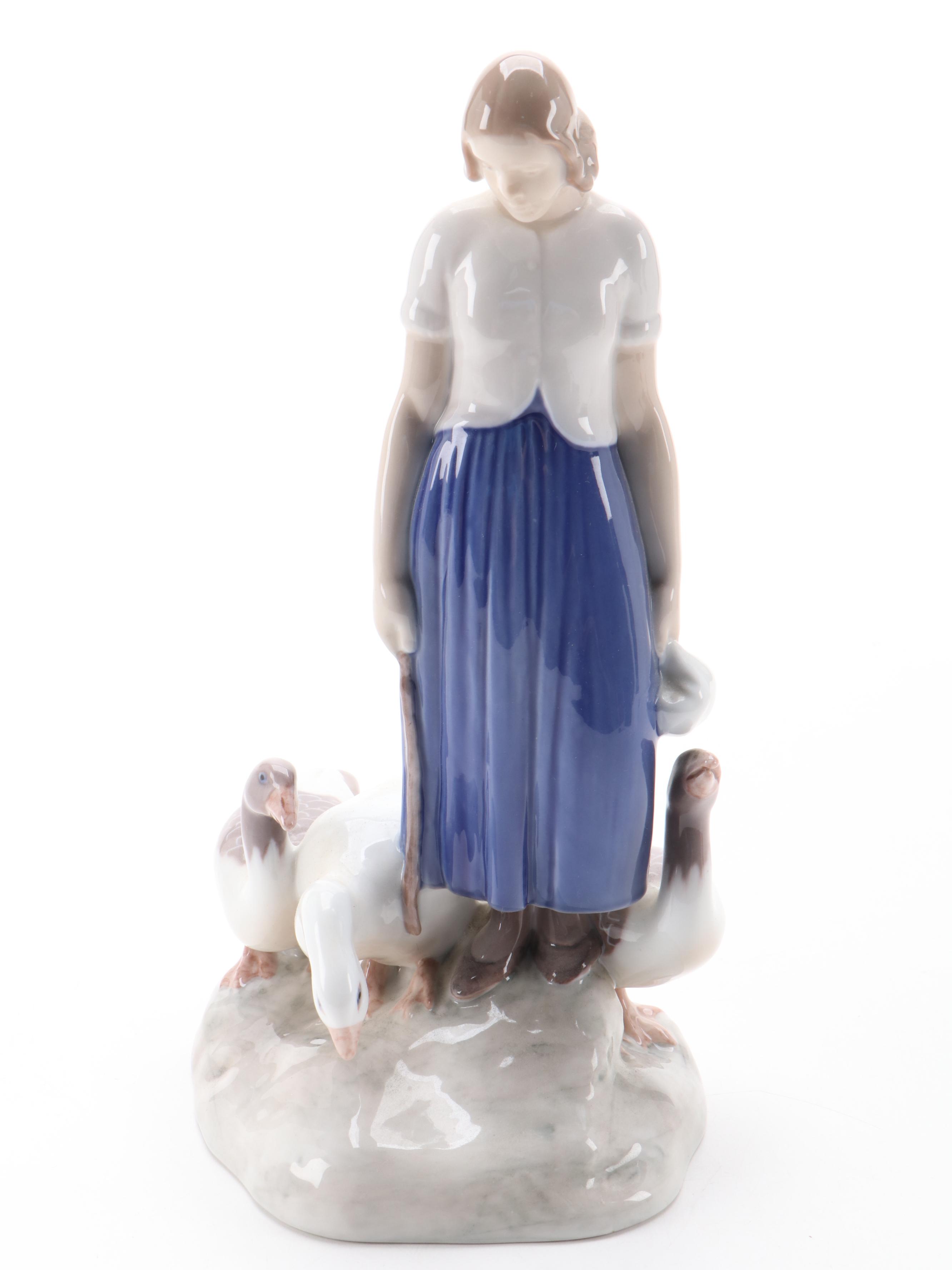 Bing & Grøndahl "Shepherdess" and "Goose Girl" Porcelain Figurines