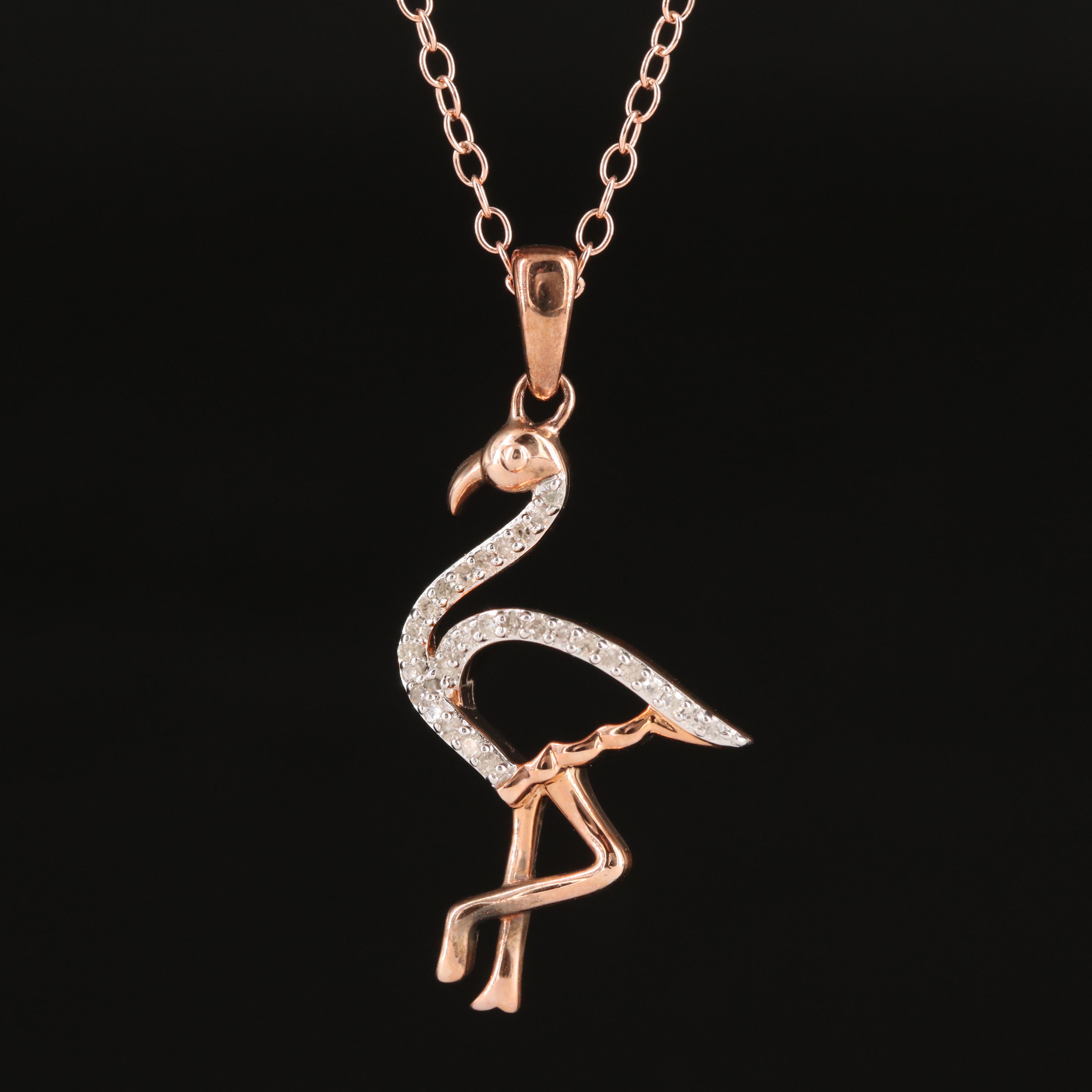 Sterling Diamond Flamingo Pendant Necklace
