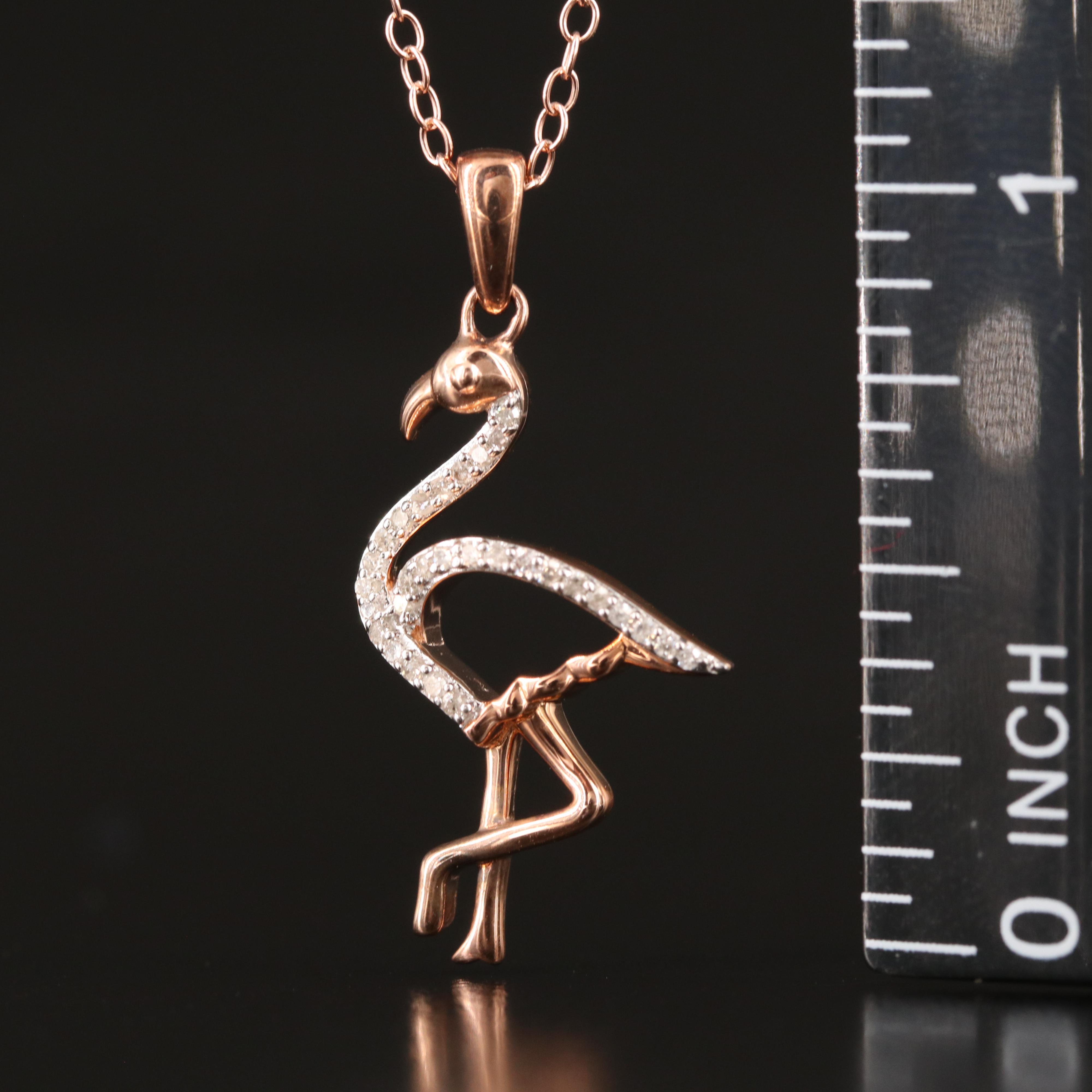 Sterling Diamond Flamingo Pendant Necklace