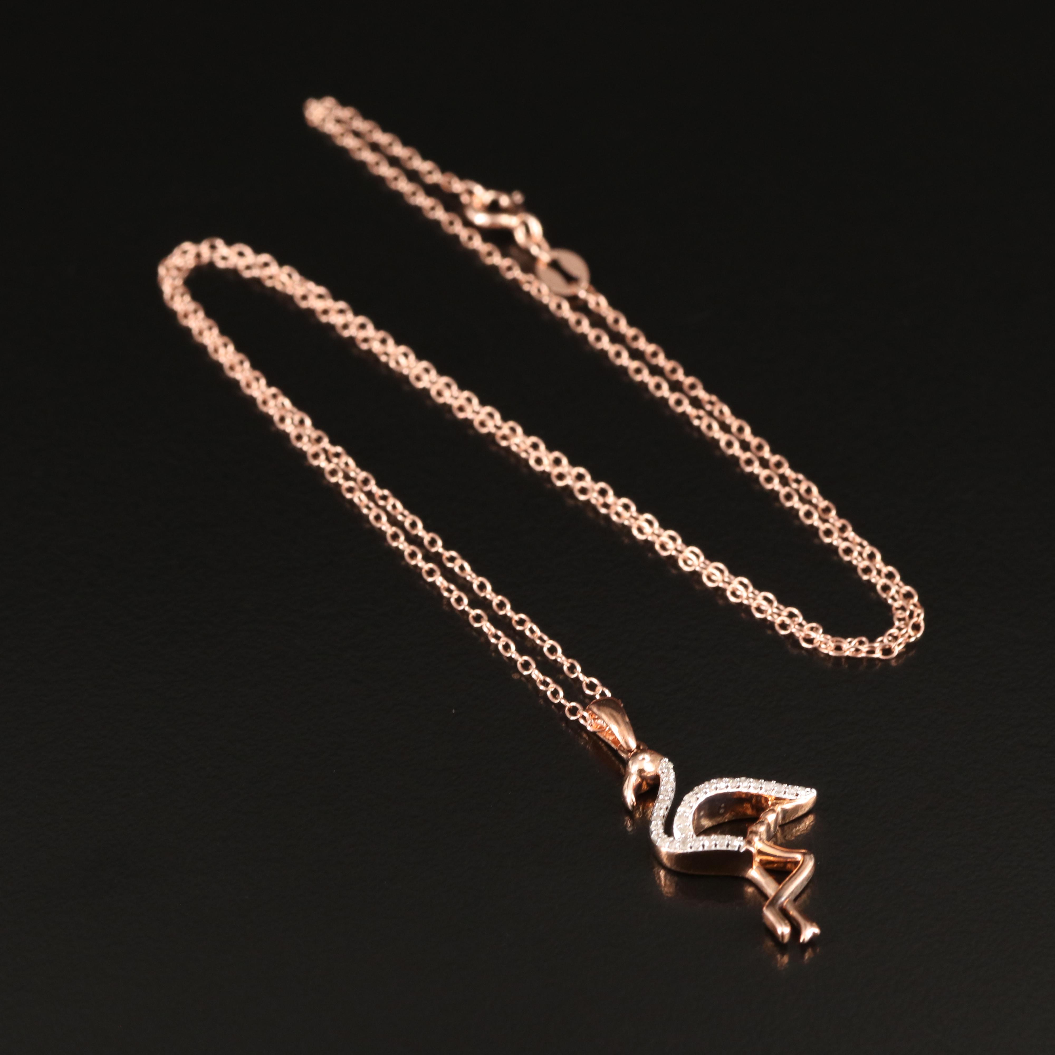 Sterling Diamond Flamingo Pendant Necklace