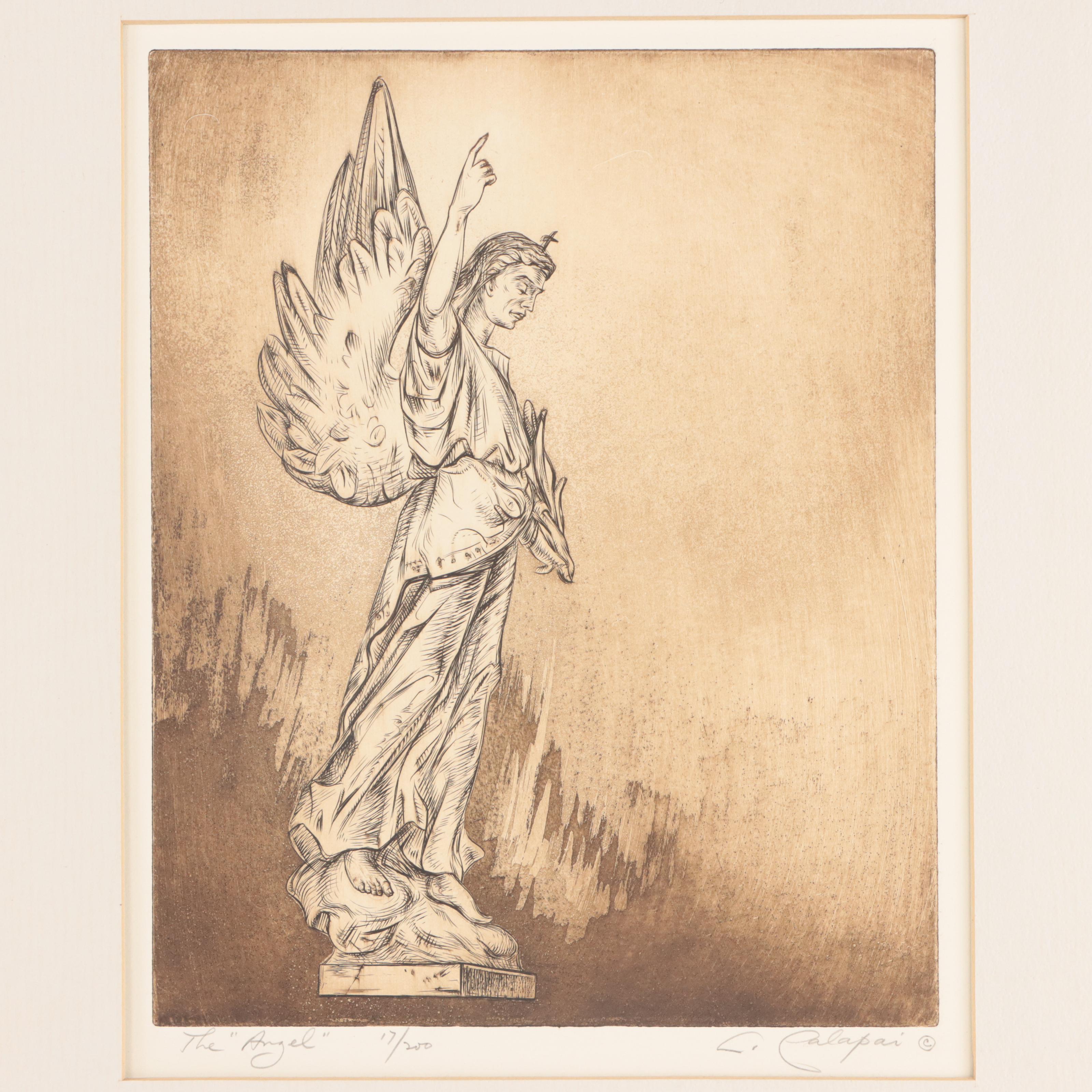 Letterio Calapai Etchings Including "The Angel" and "Elemental Figure"