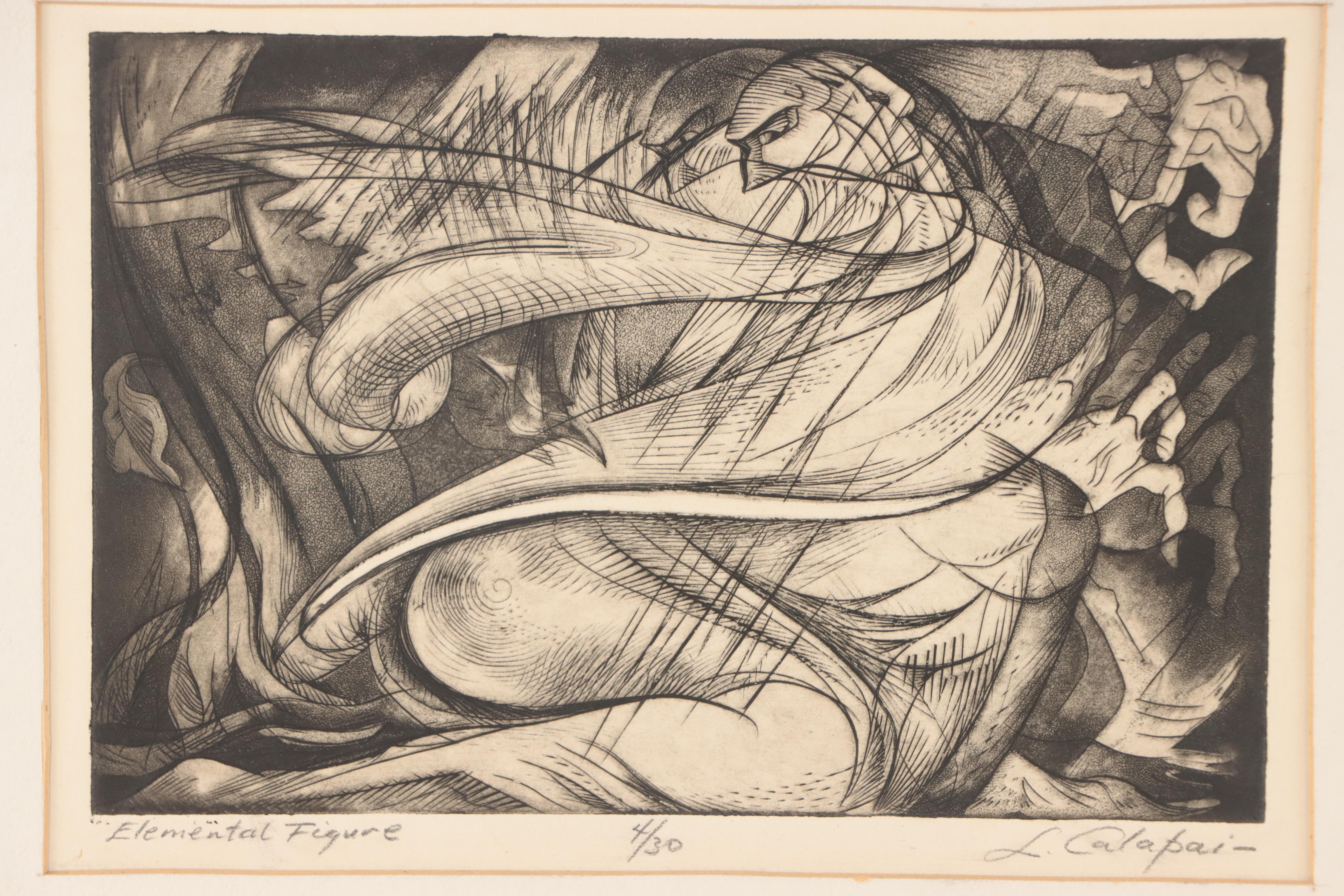 Letterio Calapai Etchings Including "The Angel" and "Elemental Figure"