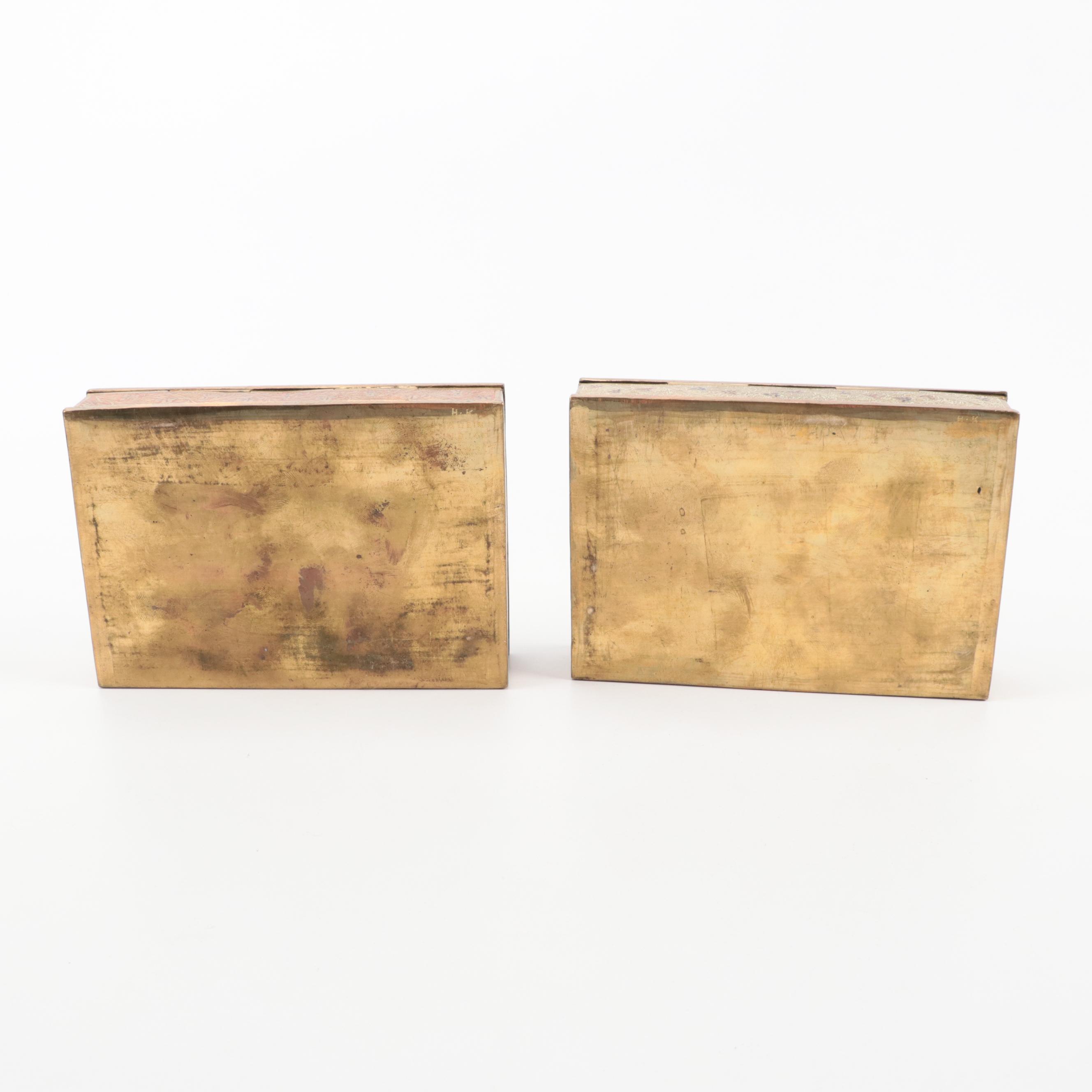 Indo-Persian Brass Etched and Enameled Boxes