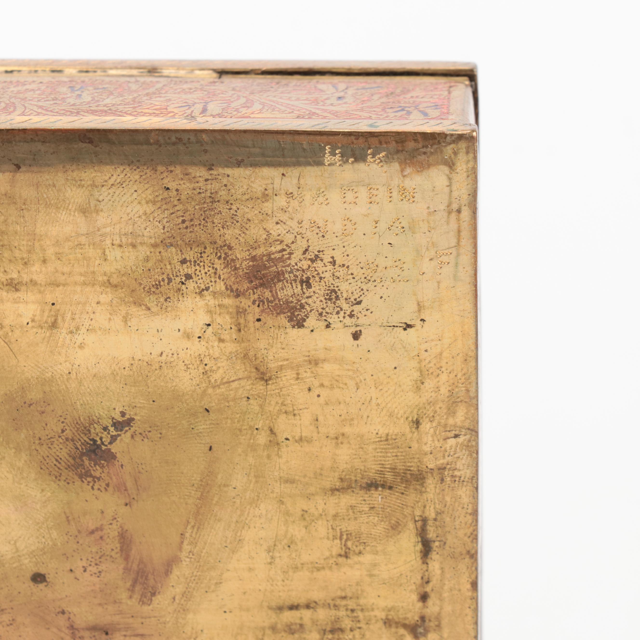 Indo-Persian Brass Etched and Enameled Boxes