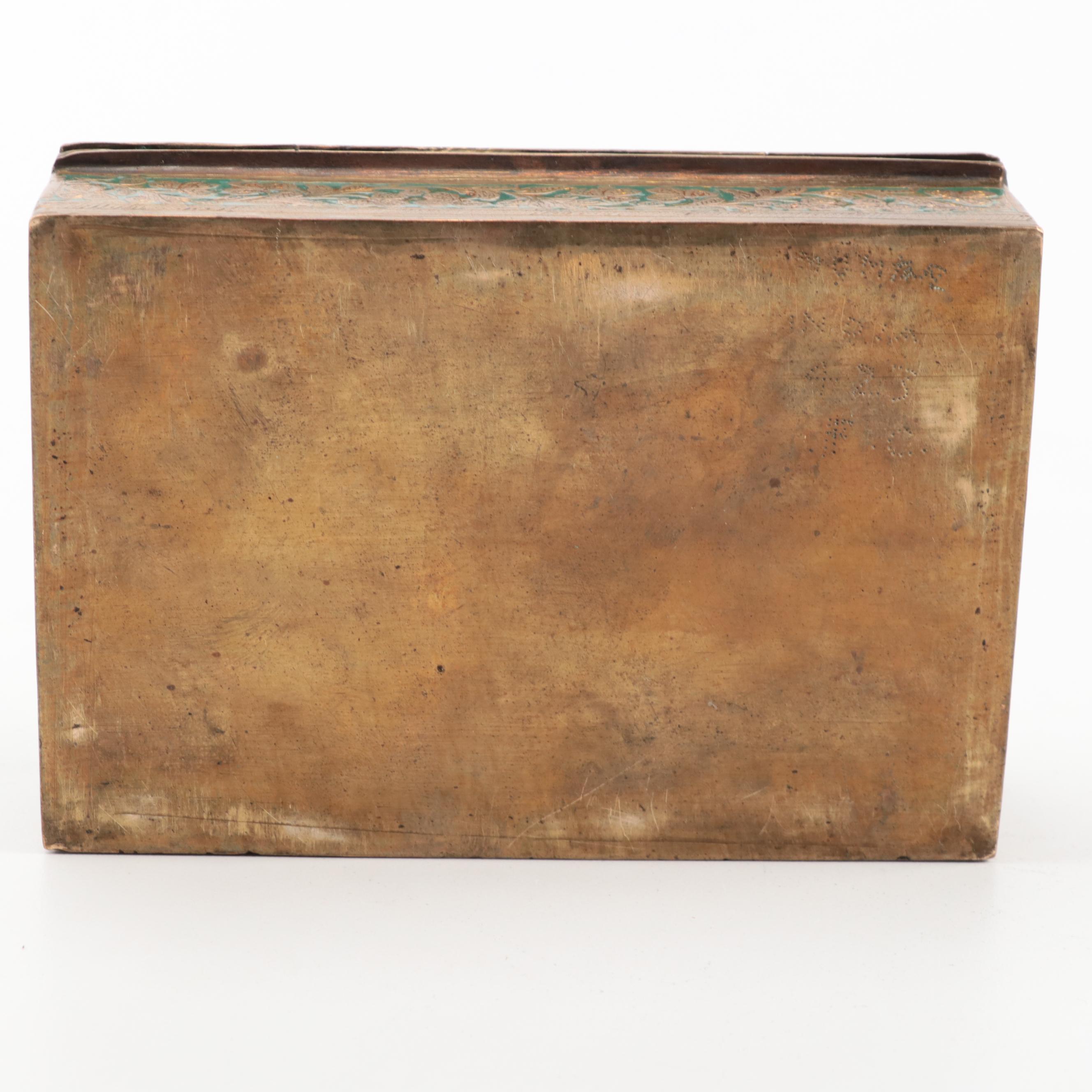 Indo-Persian Brass Etched and Enameled Boxes