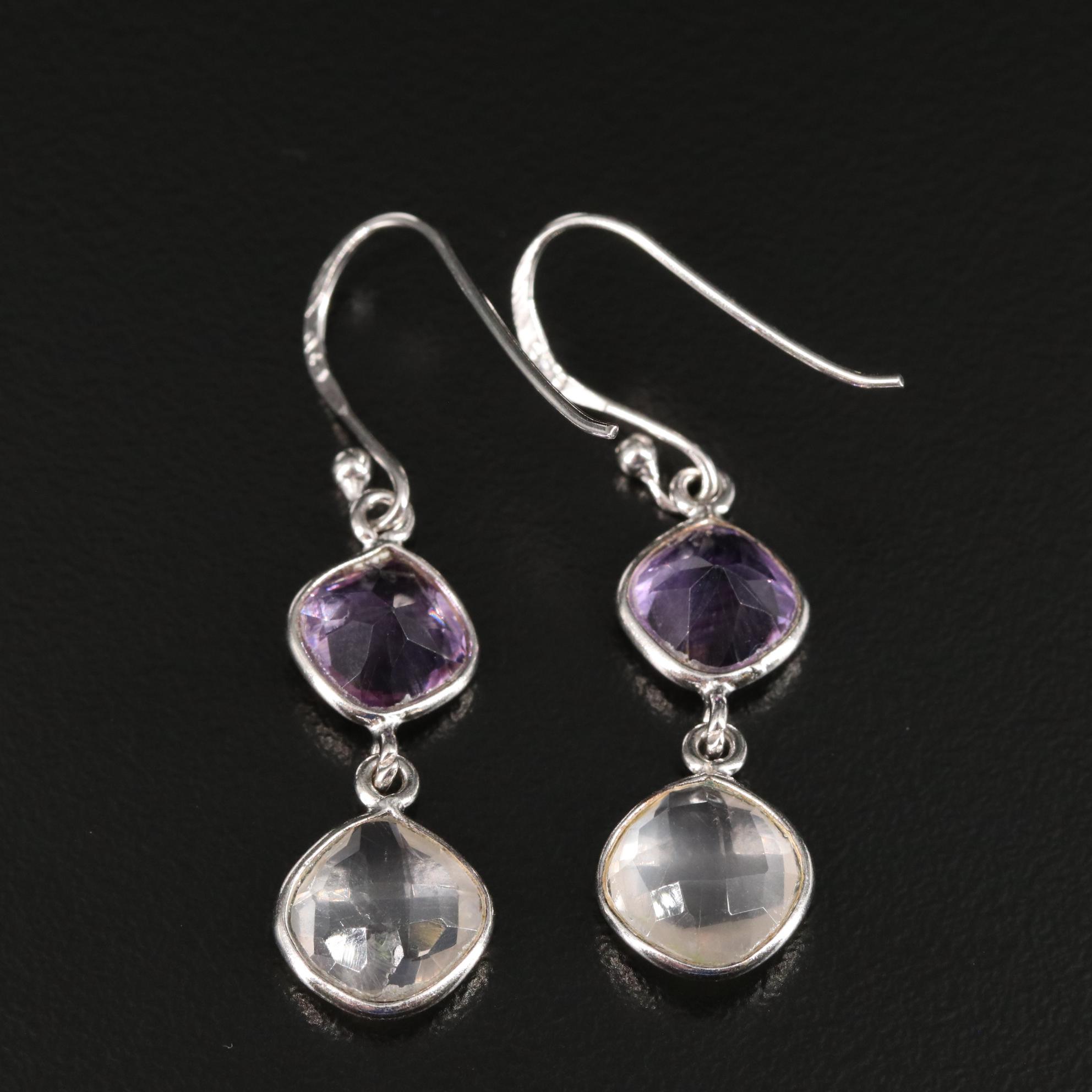 Sterling Amethyst and Rose Quartz Dangle Earrings