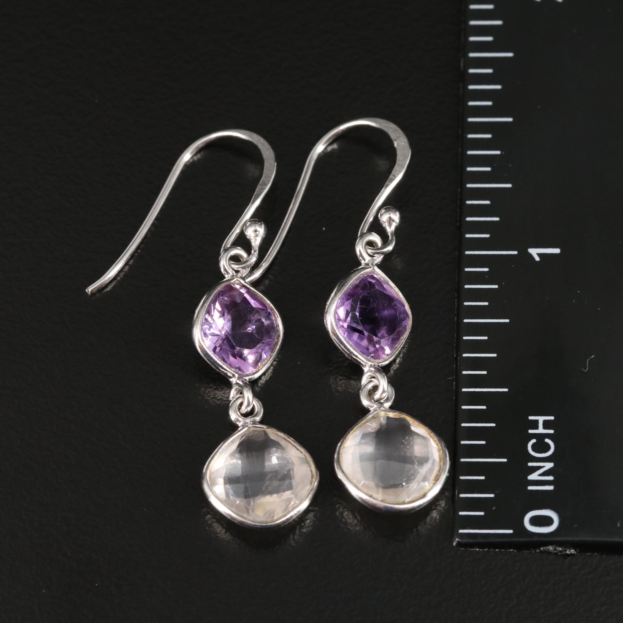 Sterling Amethyst and Rose Quartz Dangle Earrings