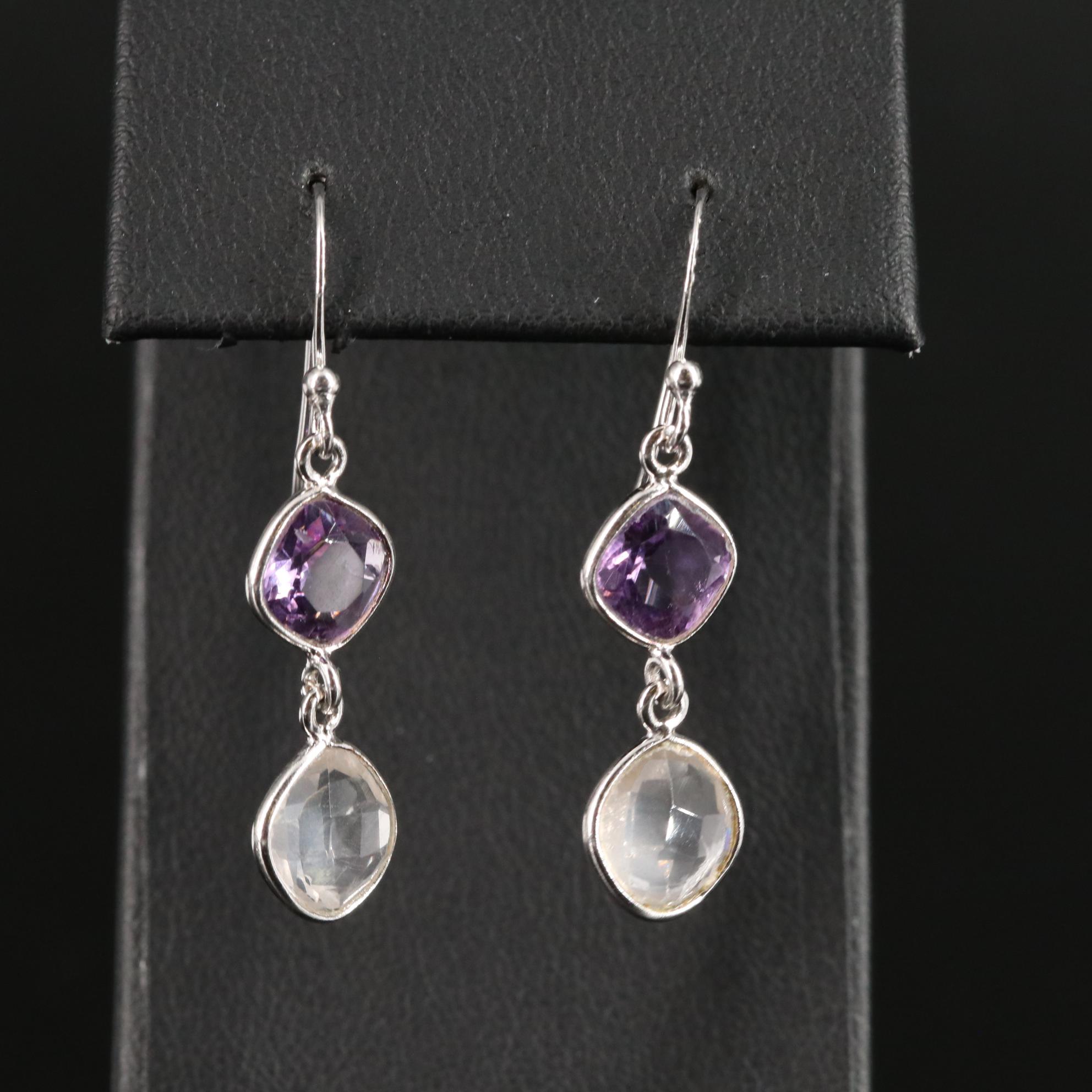 Sterling Amethyst and Rose Quartz Dangle Earrings