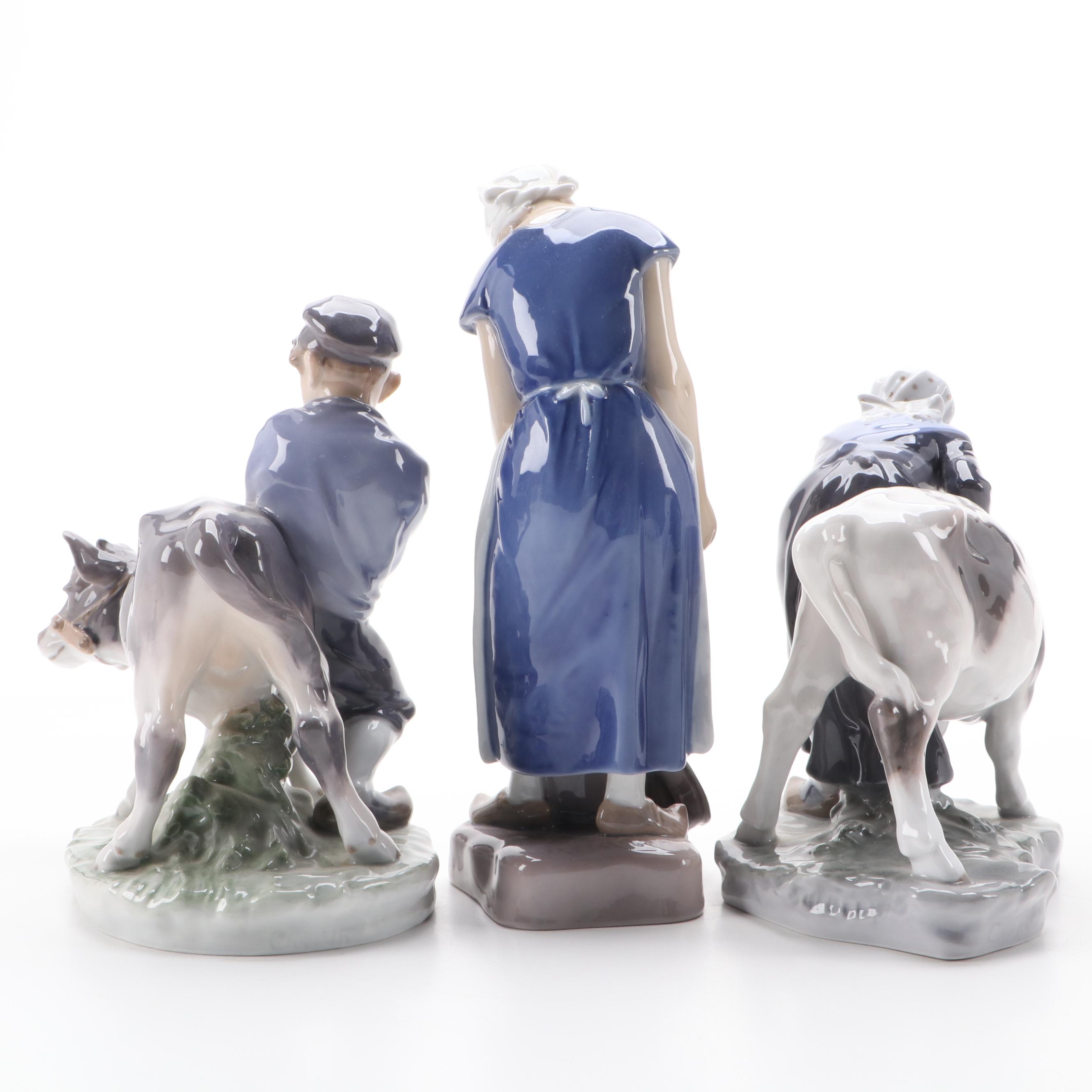 Bing & Grøndahl "Girl with Milk Can" and Royal Copenhagen Porcelain Figurines