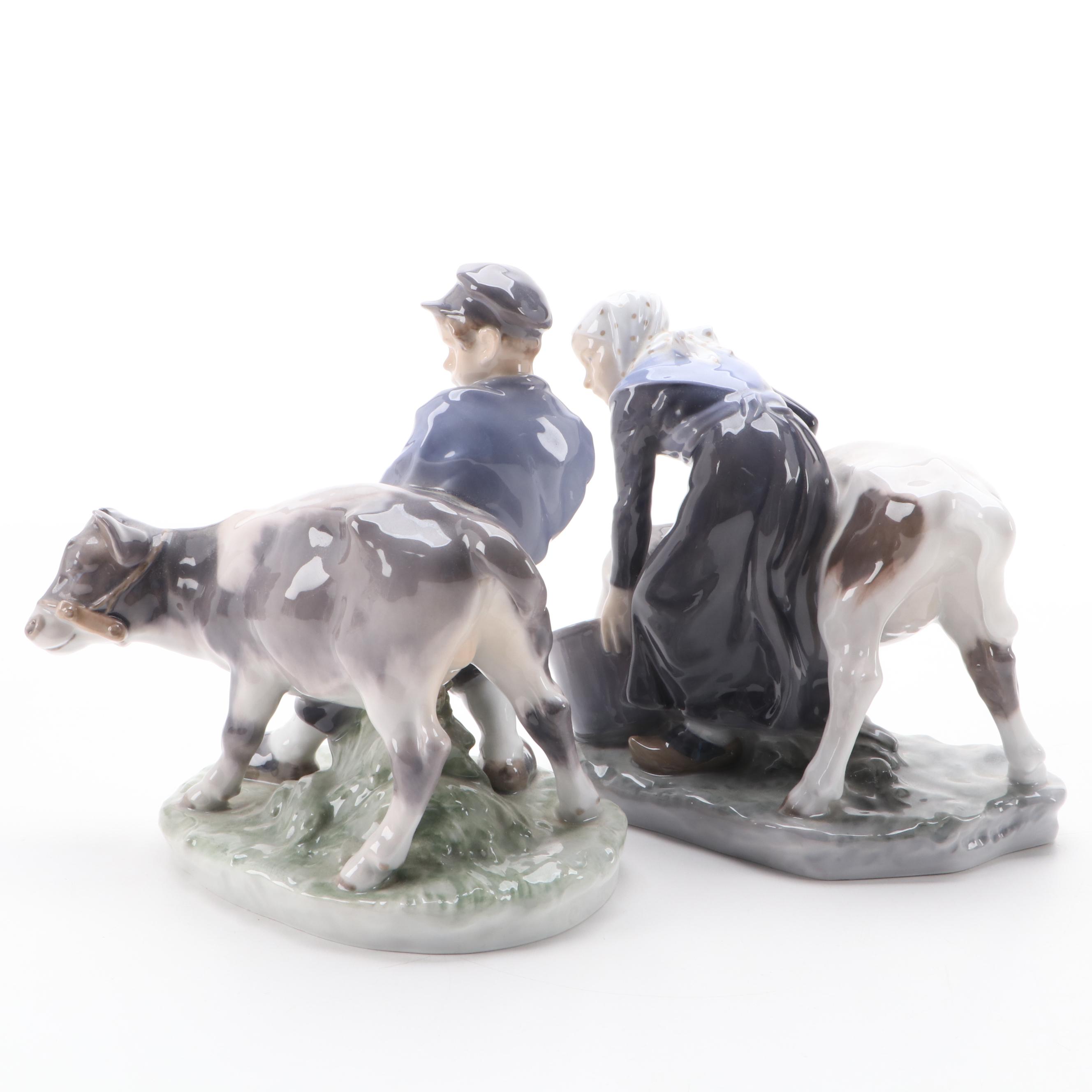 Bing & Grøndahl "Girl with Milk Can" and Royal Copenhagen Porcelain Figurines
