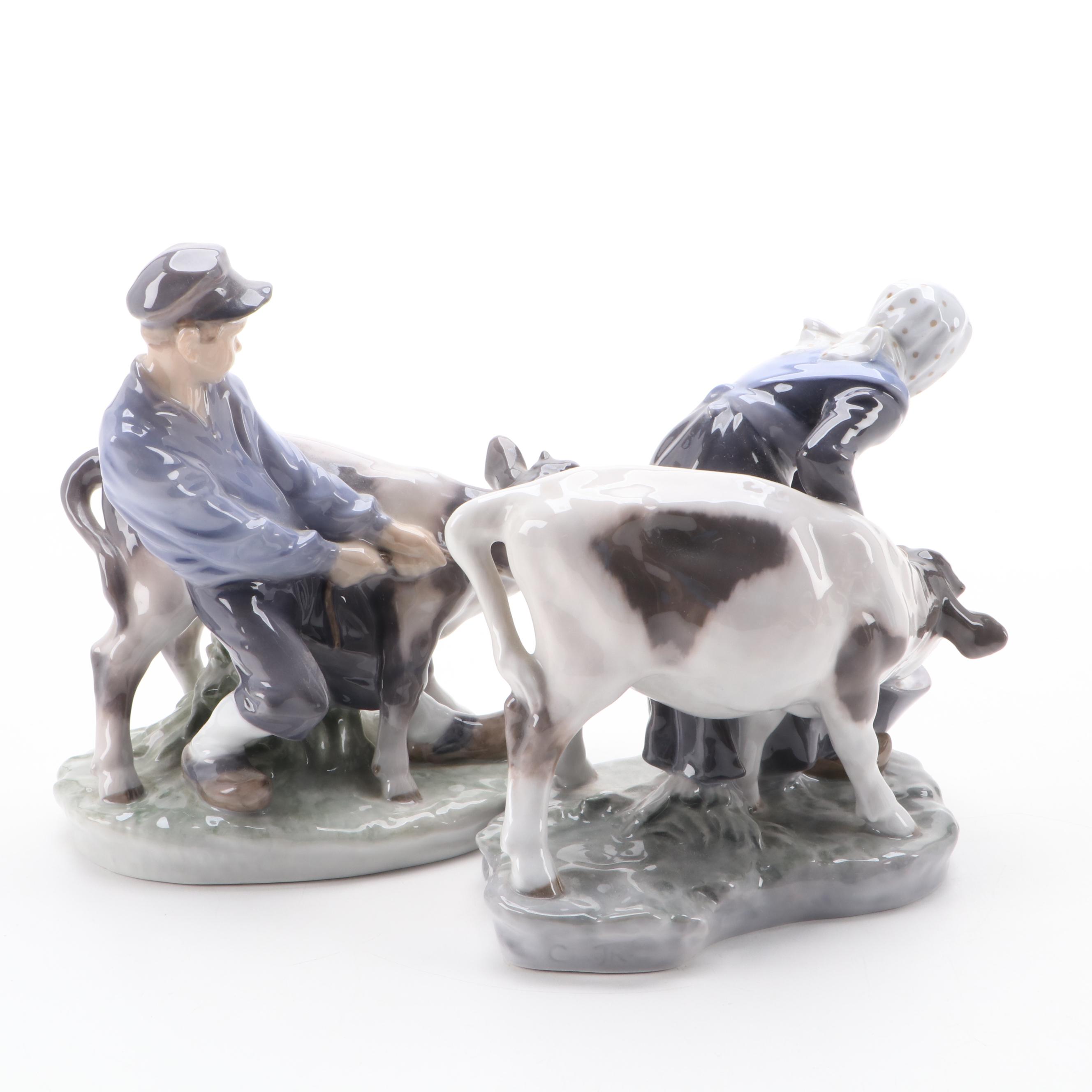 Bing & Grøndahl "Girl with Milk Can" and Royal Copenhagen Porcelain Figurines
