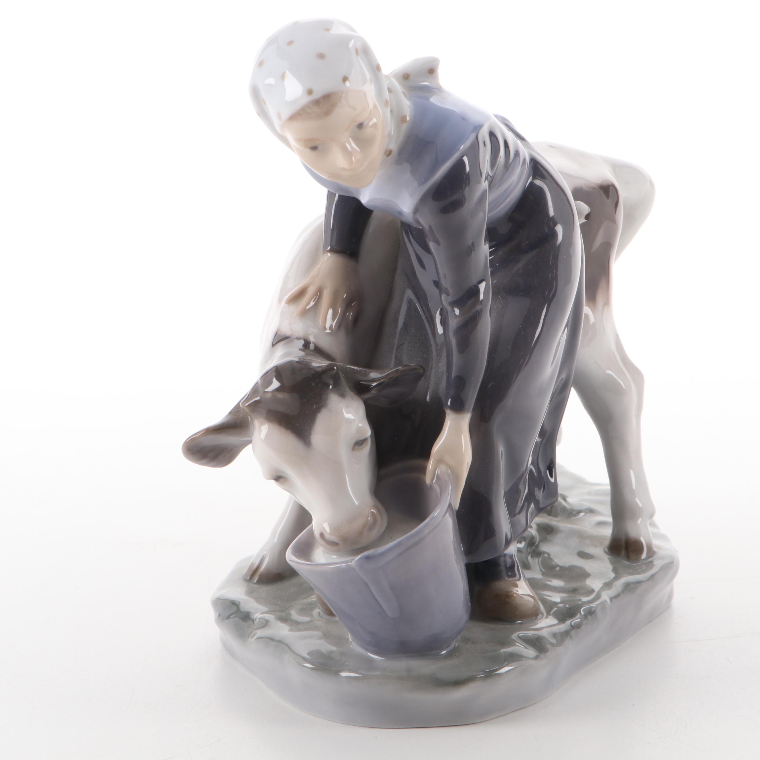 Bing & Grøndahl "Girl with Milk Can" and Royal Copenhagen Porcelain Figurines