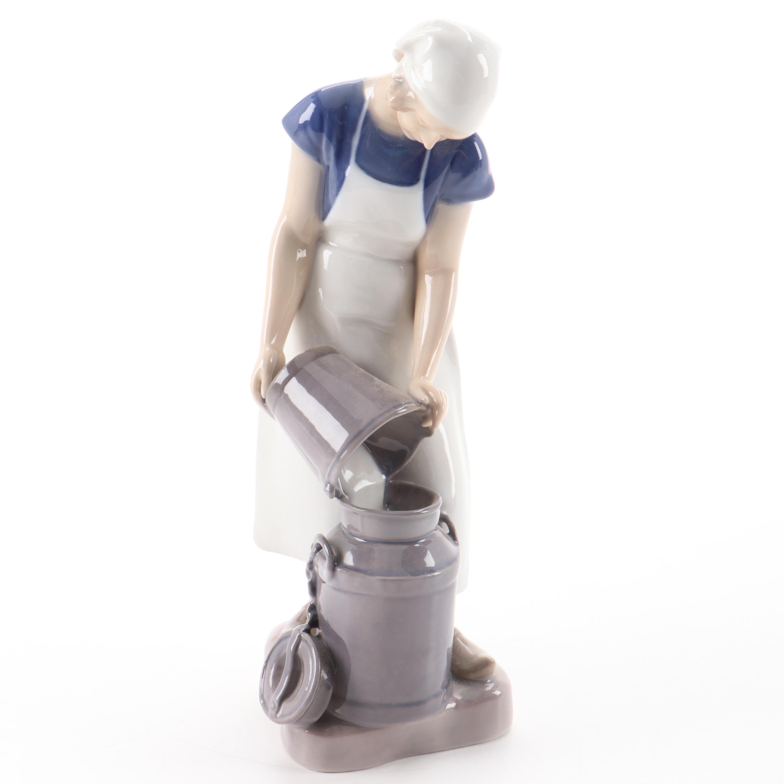 Bing & Grøndahl "Girl with Milk Can" and Royal Copenhagen Porcelain Figurines