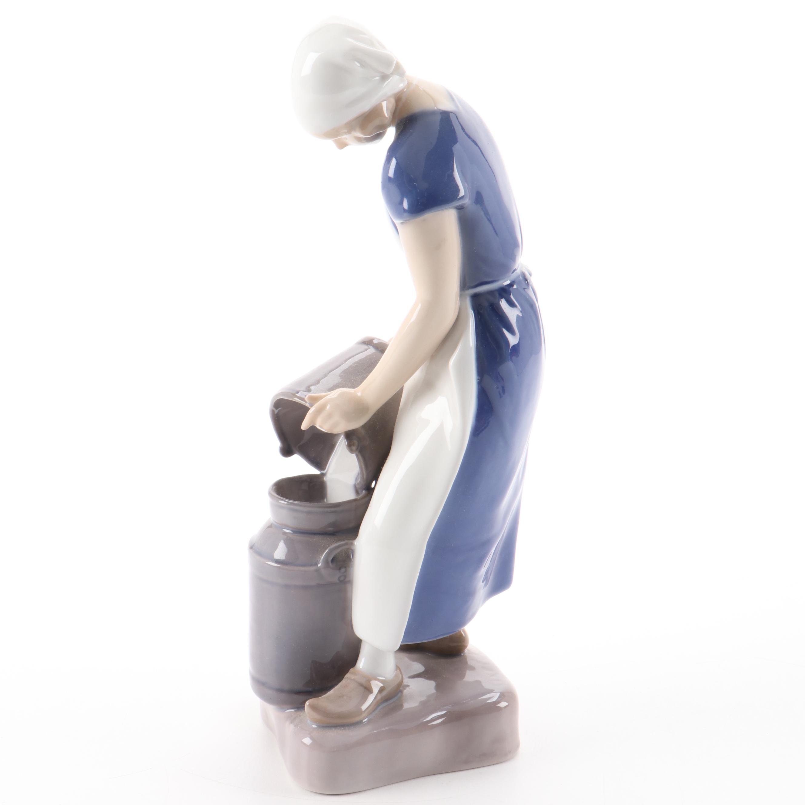 Bing & Grøndahl "Girl with Milk Can" and Royal Copenhagen Porcelain Figurines