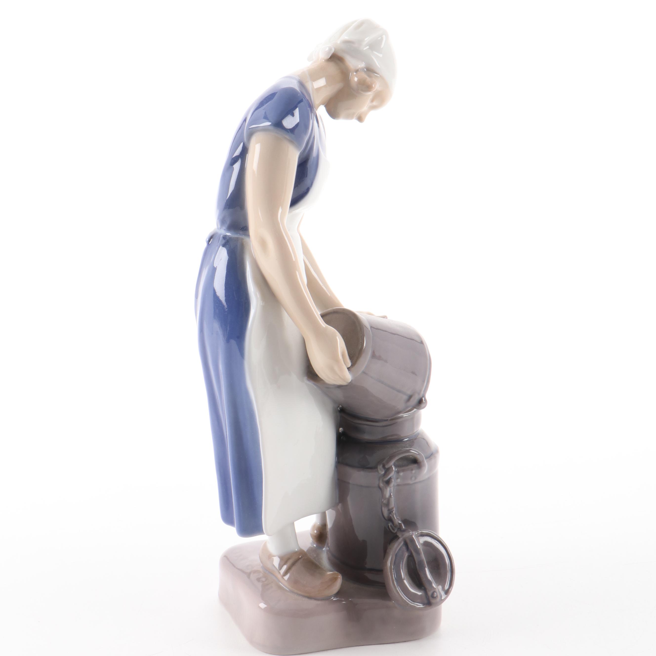 Bing & Grøndahl "Girl with Milk Can" and Royal Copenhagen Porcelain Figurines