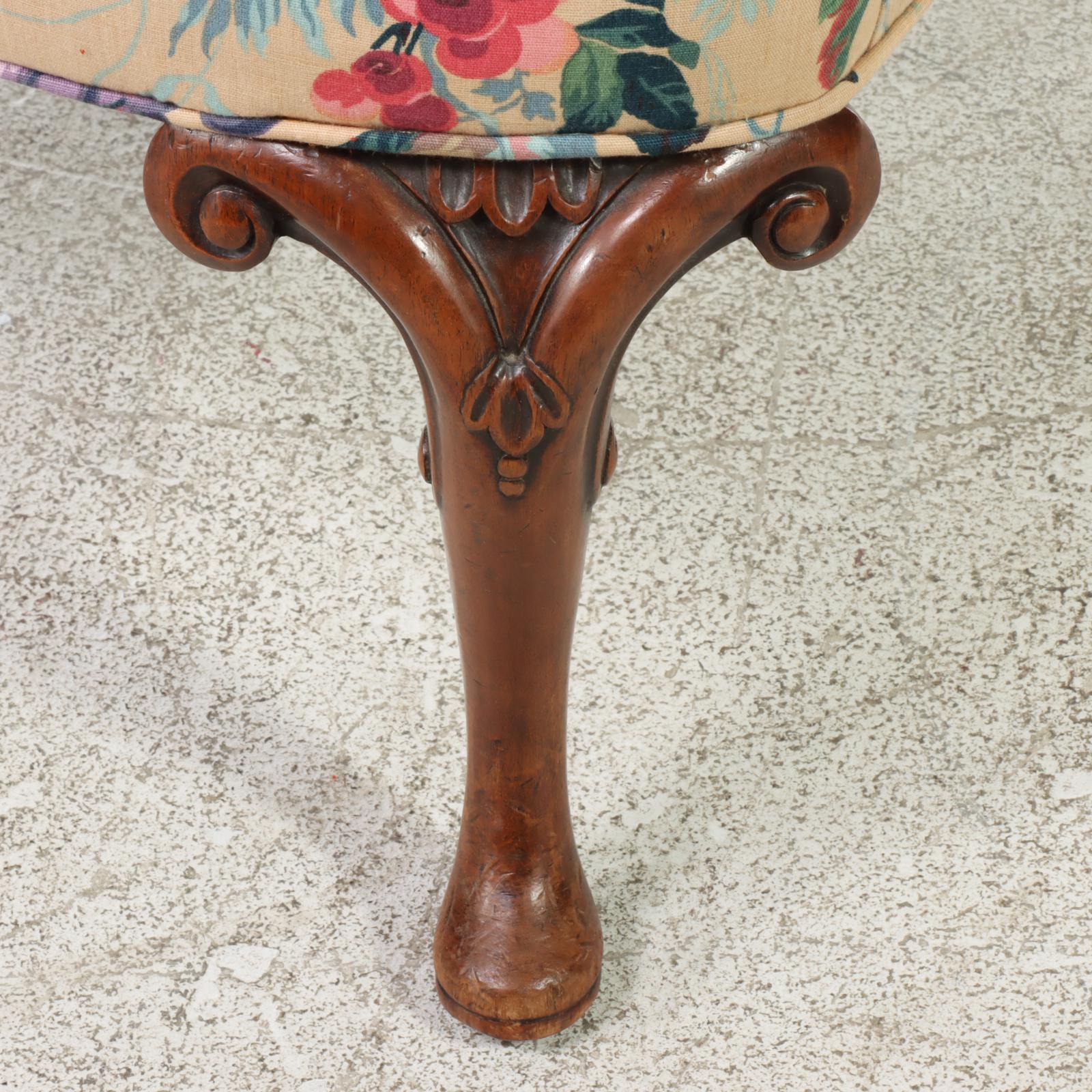 Queen Anne Style Mahogany and Custom-Slipcovered Wingback Armchair, 20th Century