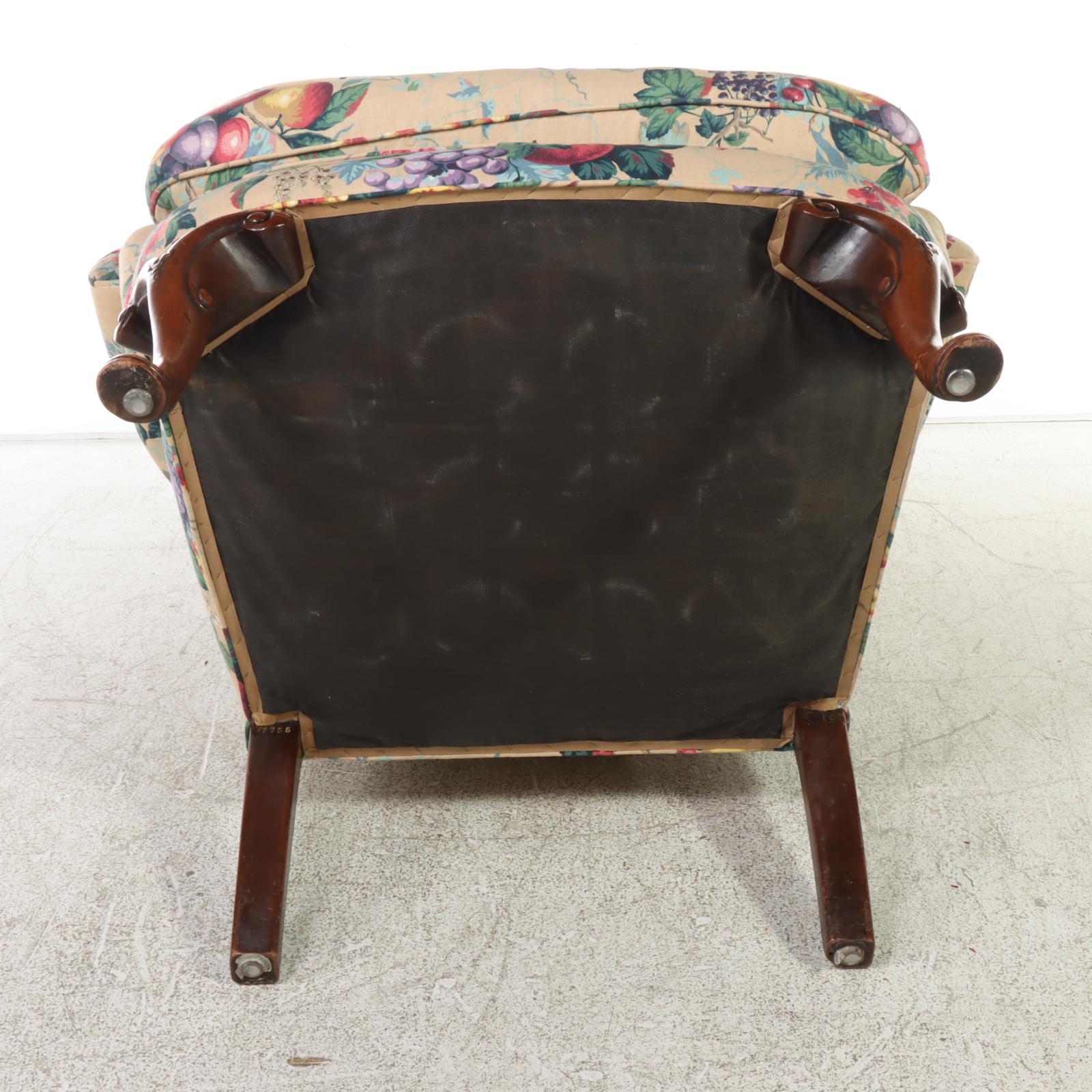 Queen Anne Style Mahogany and Custom-Slipcovered Wingback Armchair, 20th Century