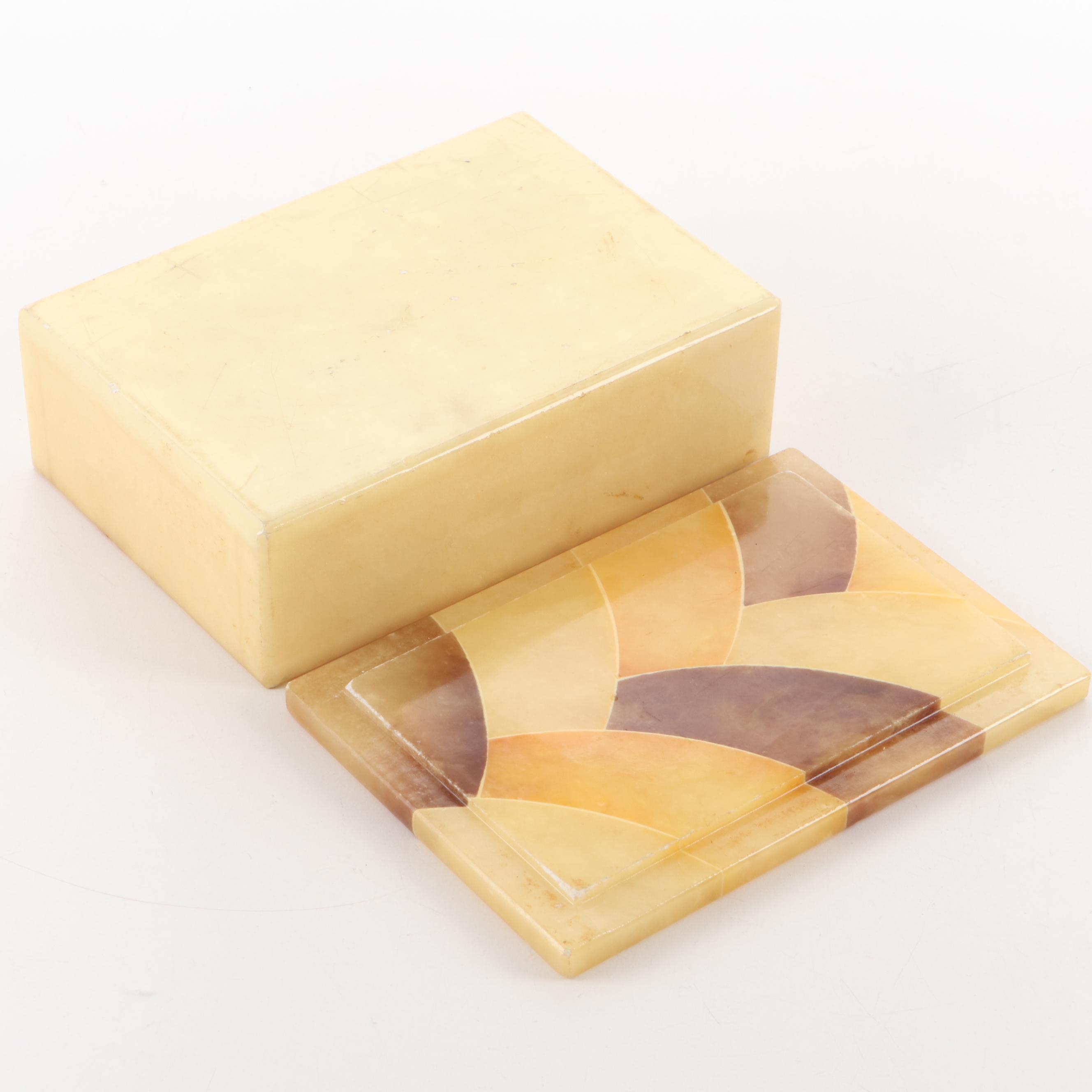 Carved and Polished Dyed Stone Box