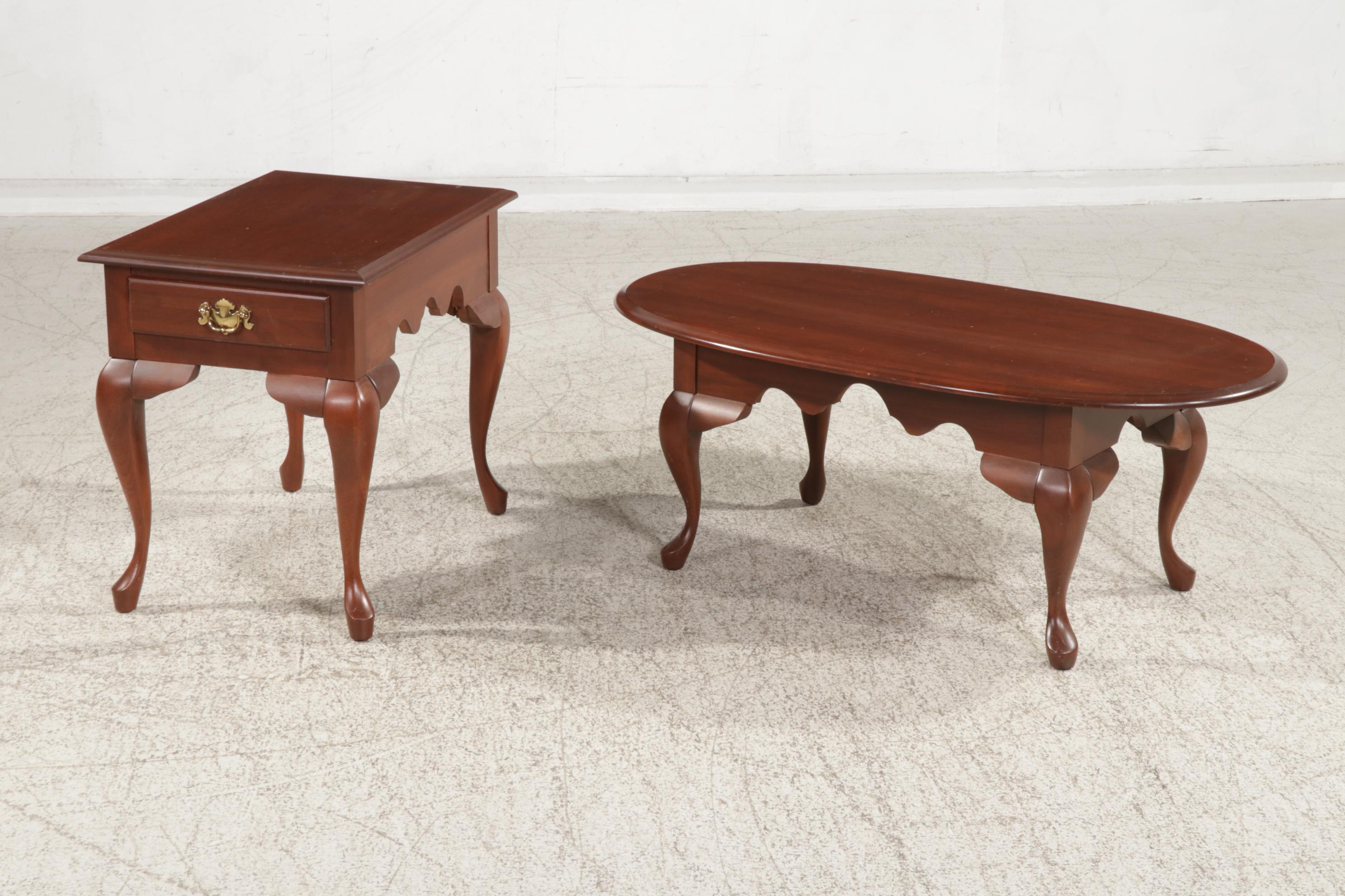 Queen Anne Style Cherry Coffee Table and End Table