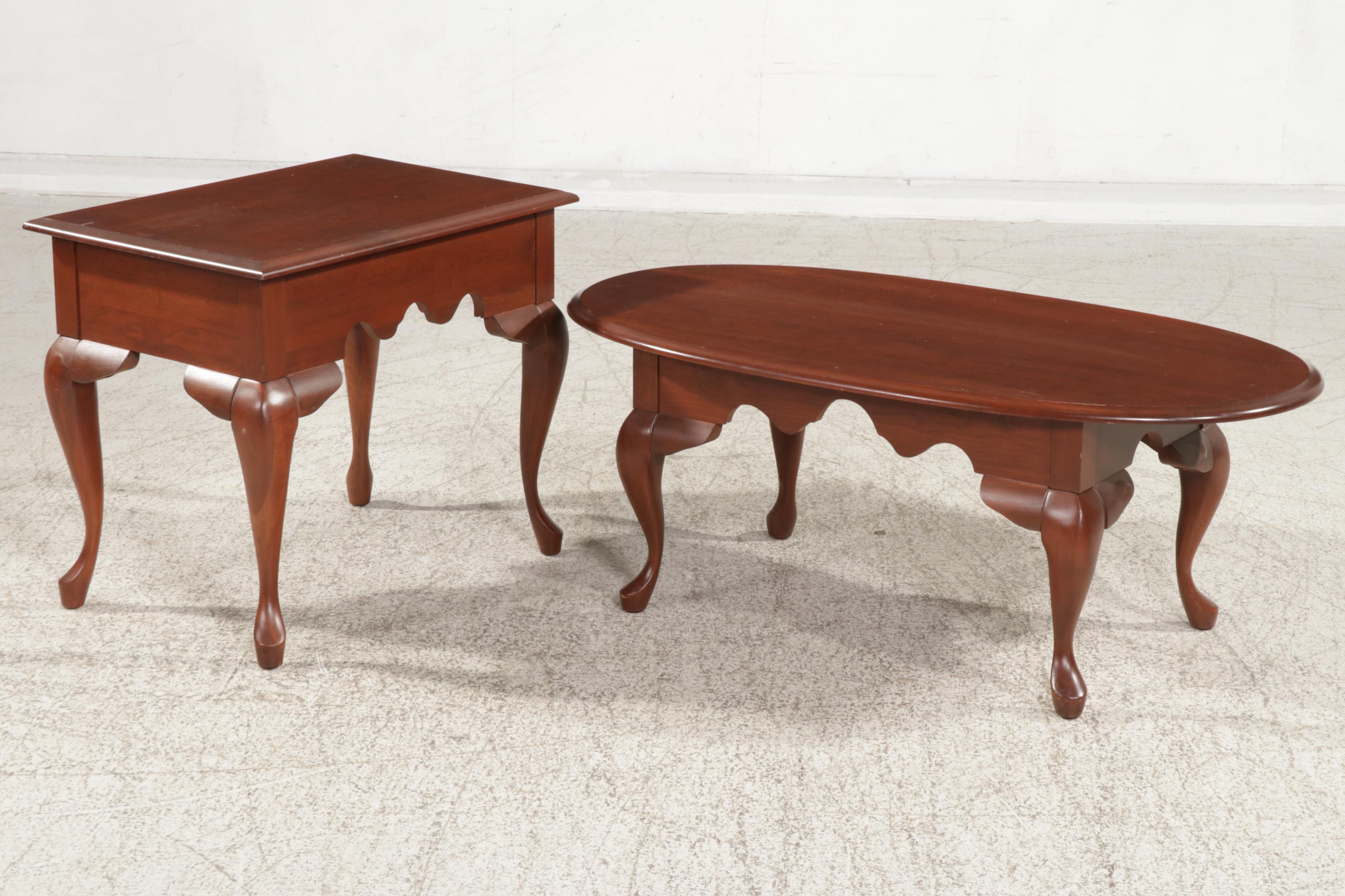 Queen Anne Style Cherry Coffee Table and End Table