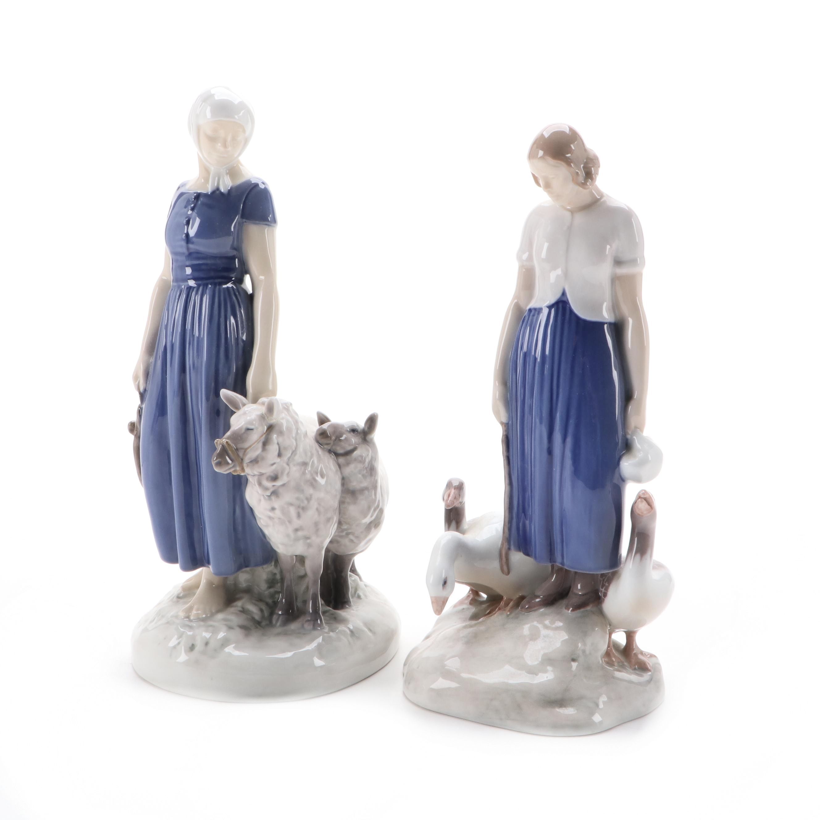 Bing & Grøndahl "Shepherdess" and "Goose Girl" Porcelain Figurines