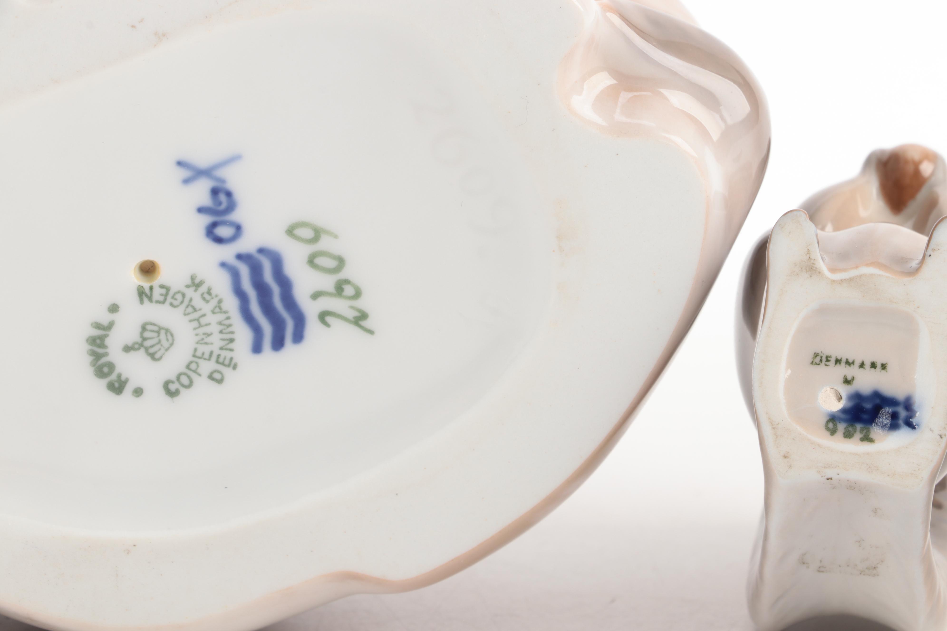 Royal Copenhagen "Fawn" Porcelain Figurine with Other Porcelain Animal Figurines