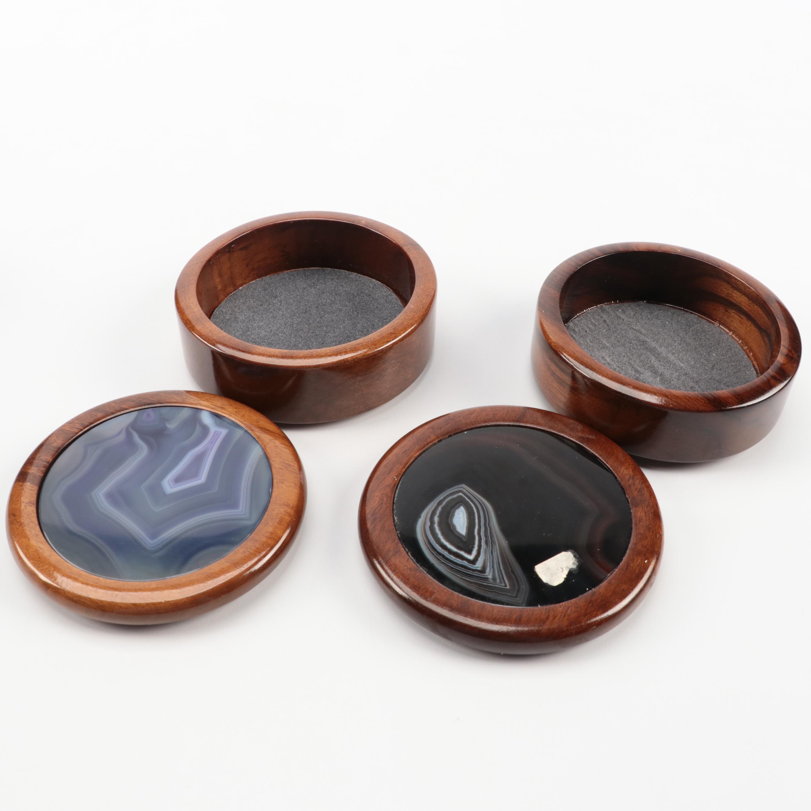 Brazilian Dyed Agate and Carved Wood Trinket Boxes