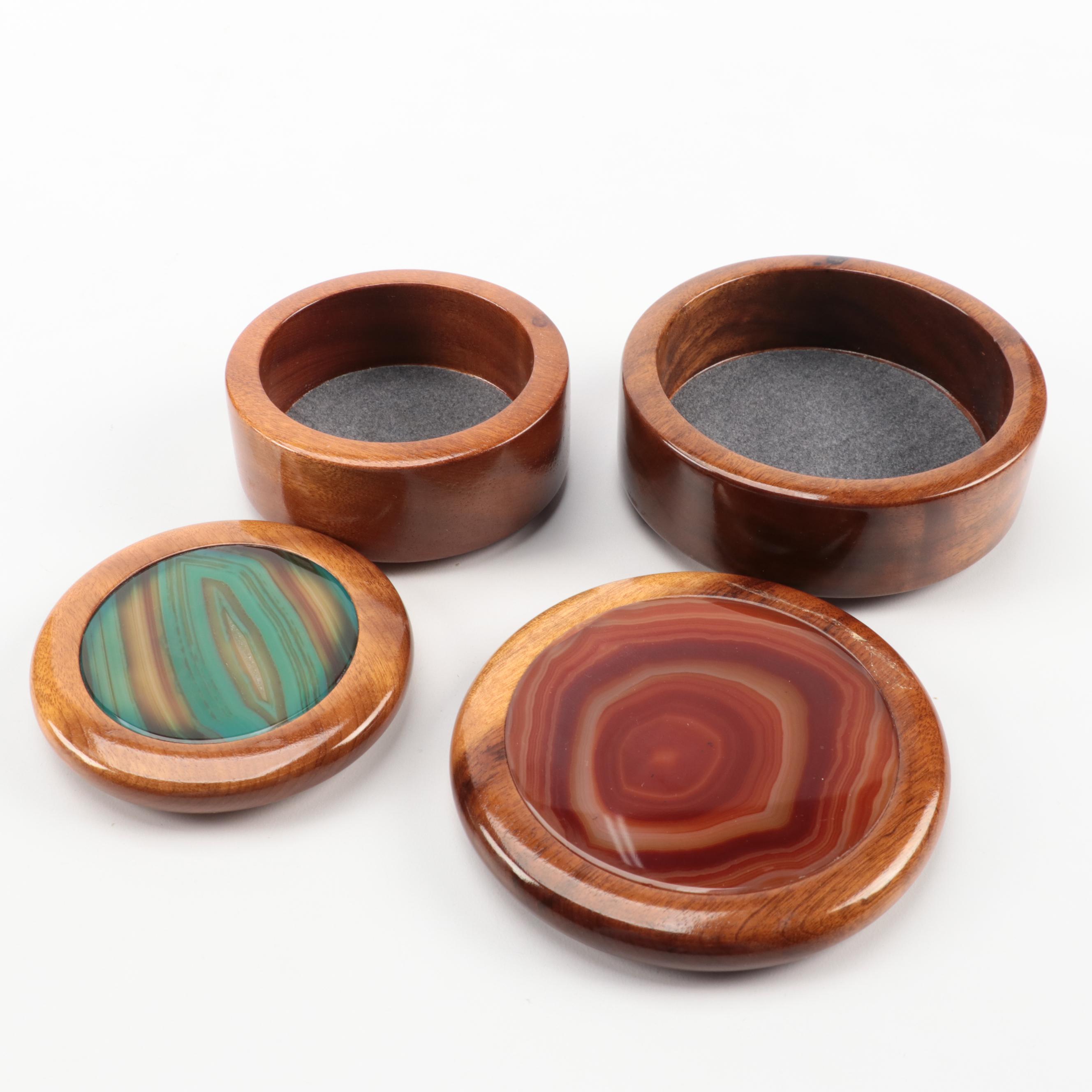 Brazilian Dyed Agate and Carved Wood Trinket Boxes