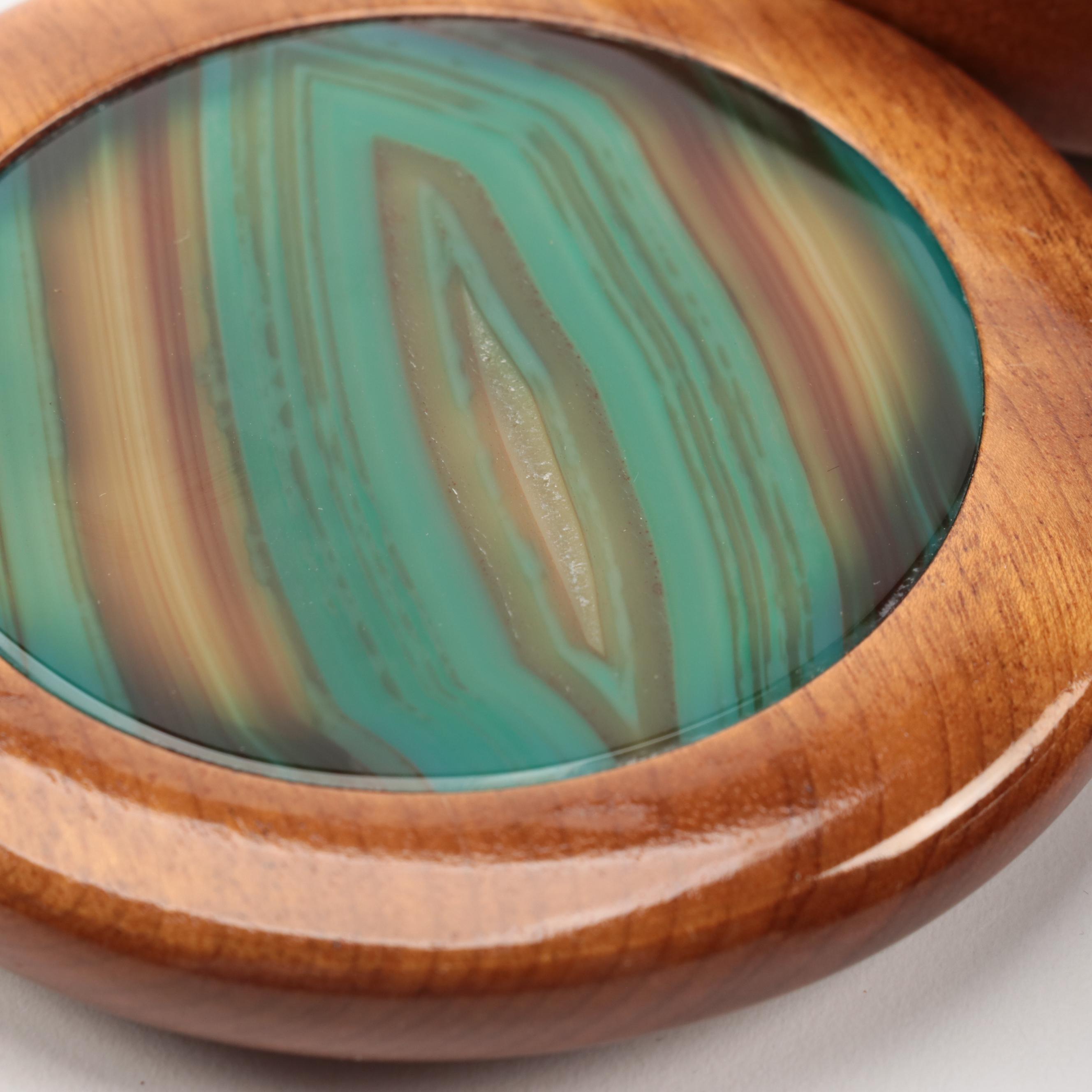 Brazilian Dyed Agate and Carved Wood Trinket Boxes