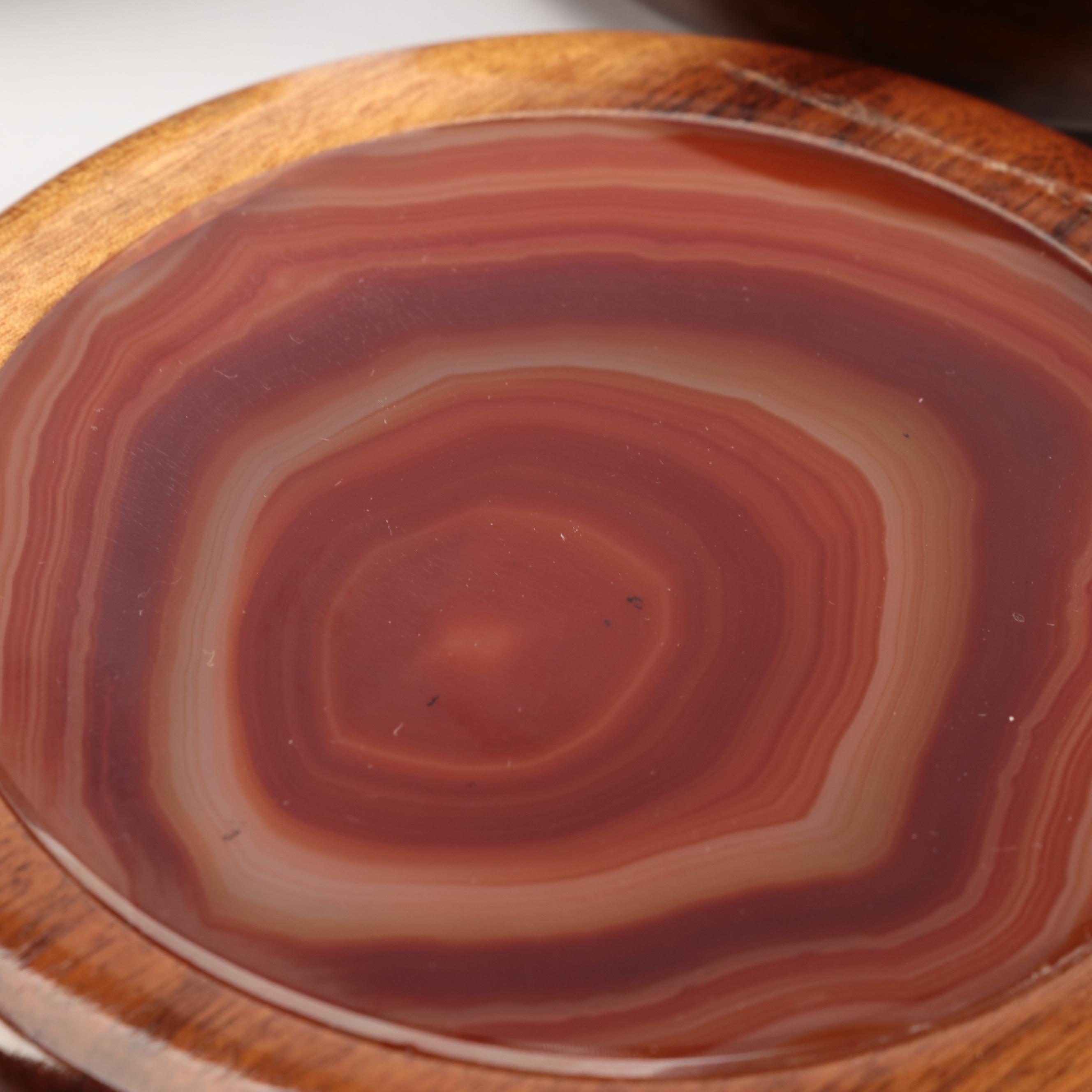 Brazilian Dyed Agate and Carved Wood Trinket Boxes